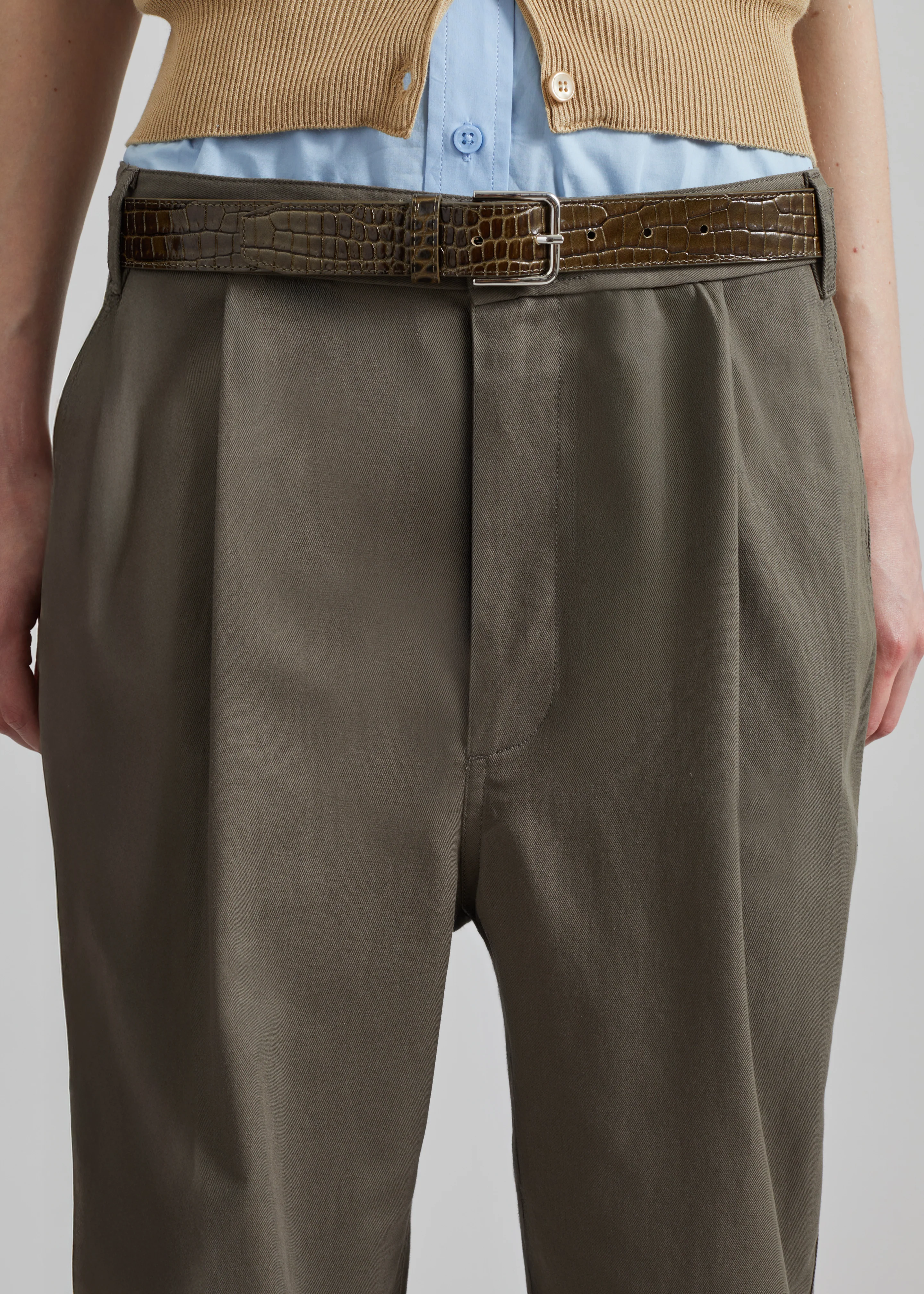 Low Classic Drawstring Washed Cotton Pants - Khaki - Image 2