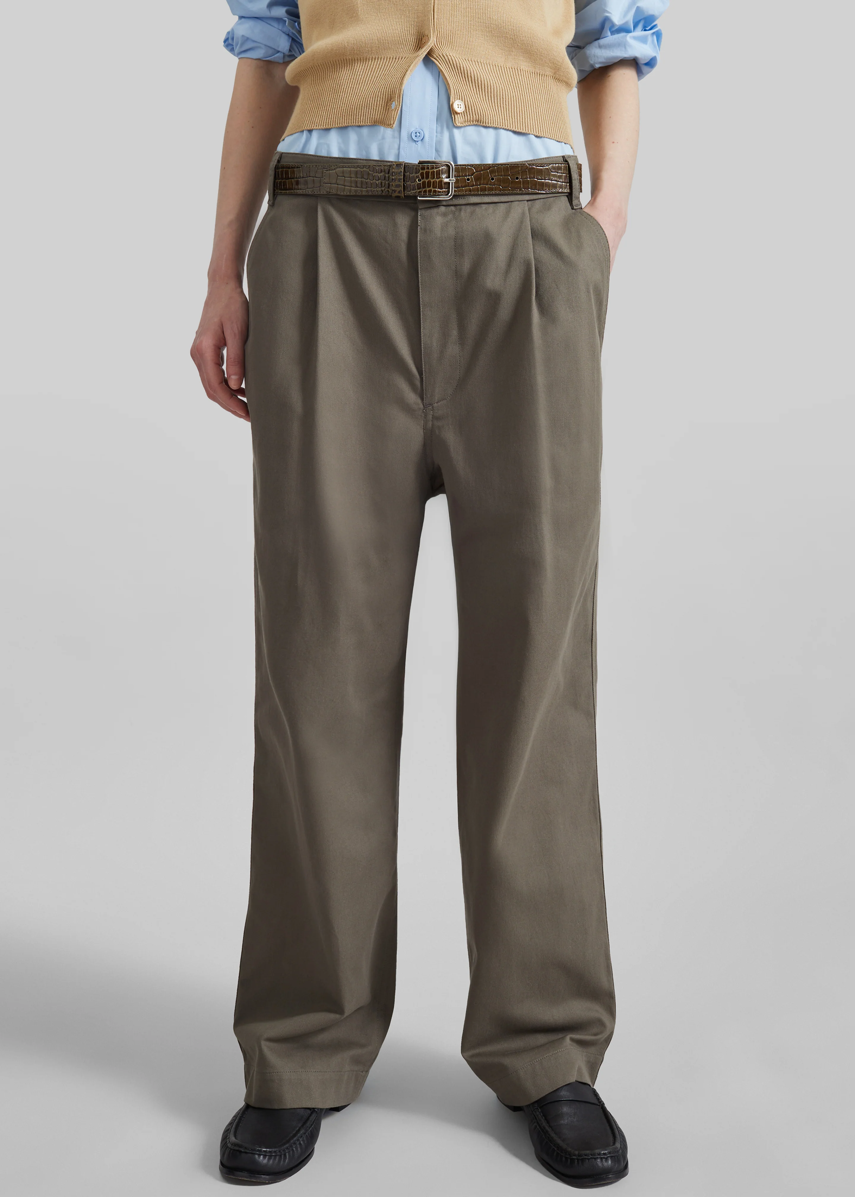 Low Classic Drawstring Washed Cotton Pants - Khaki - Image 3