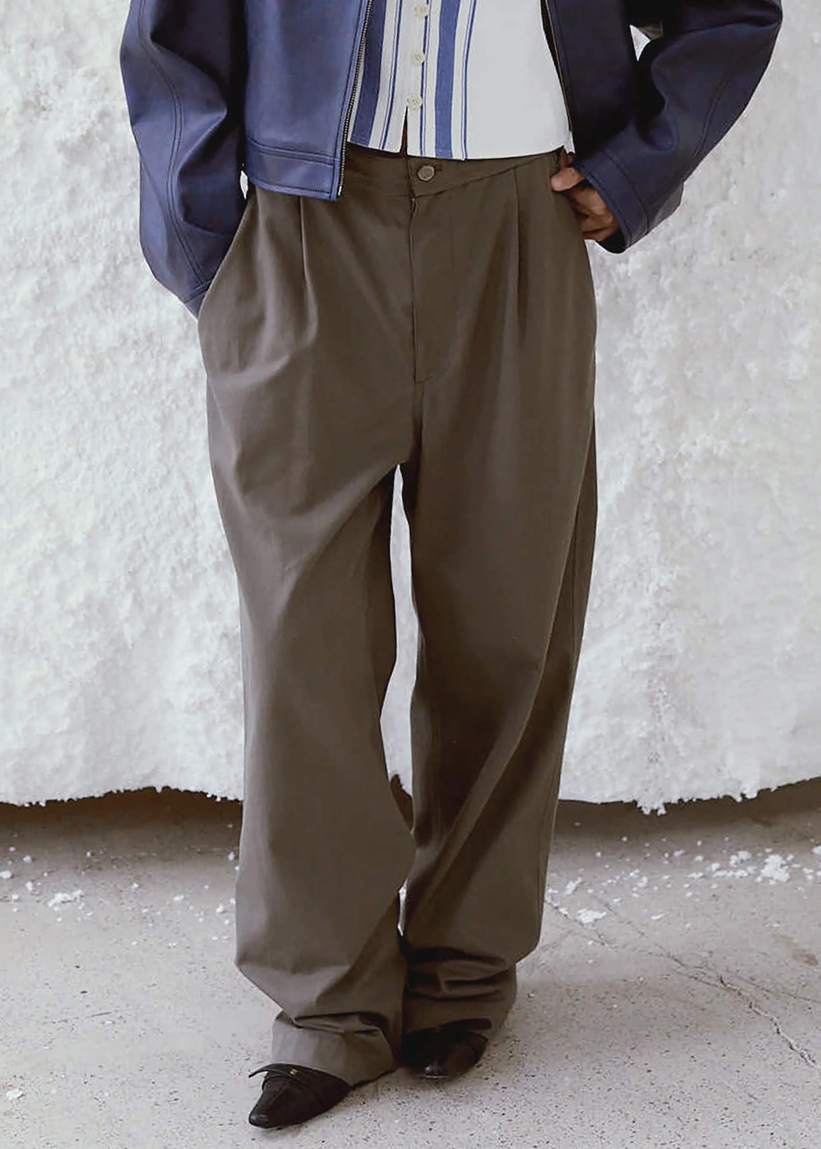 Low Classic Drawstring Washed Cotton Pants - Khaki - Image 4