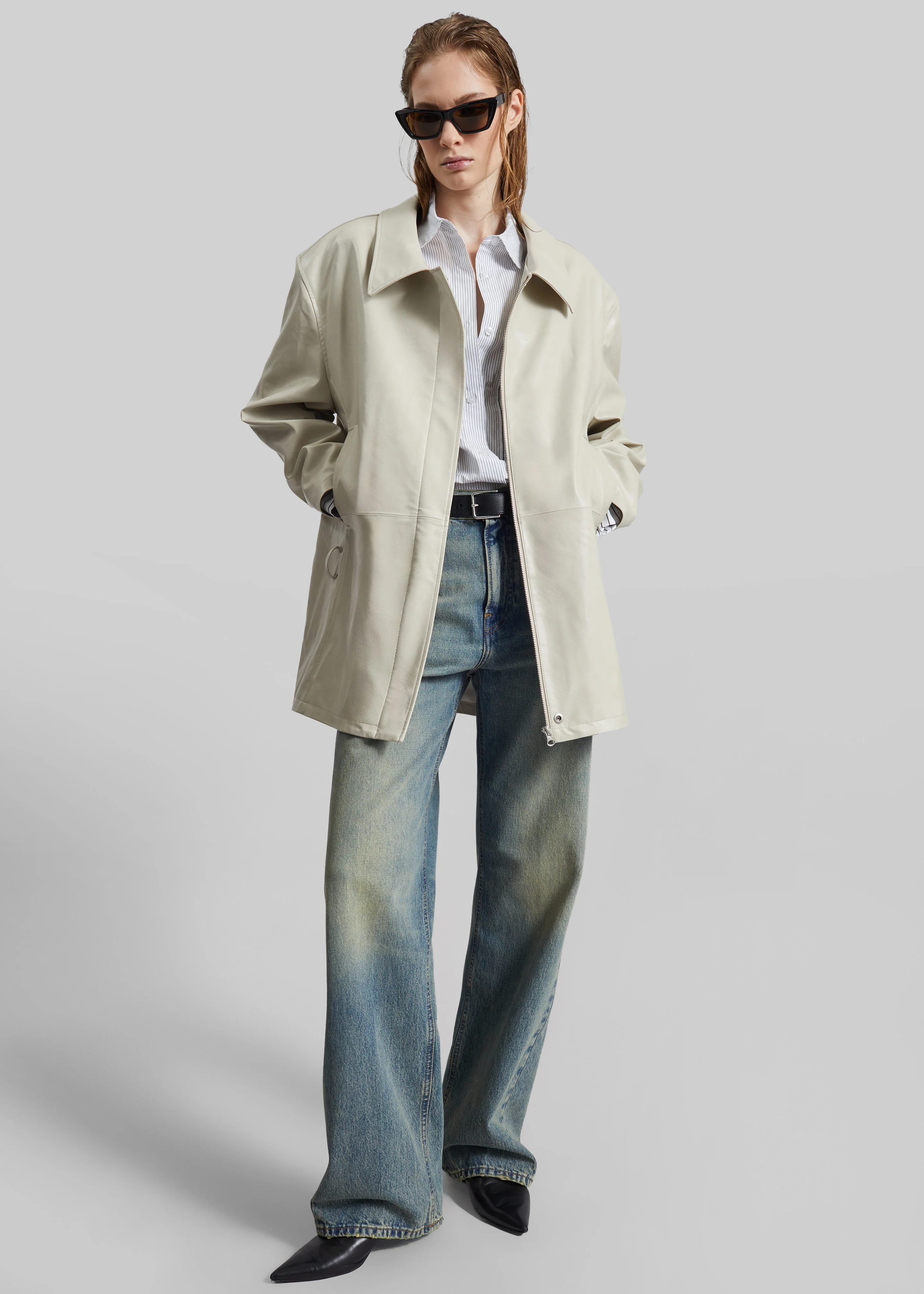Low Classic Low Waist Artificial Leather Jacket - Beige - Image 2