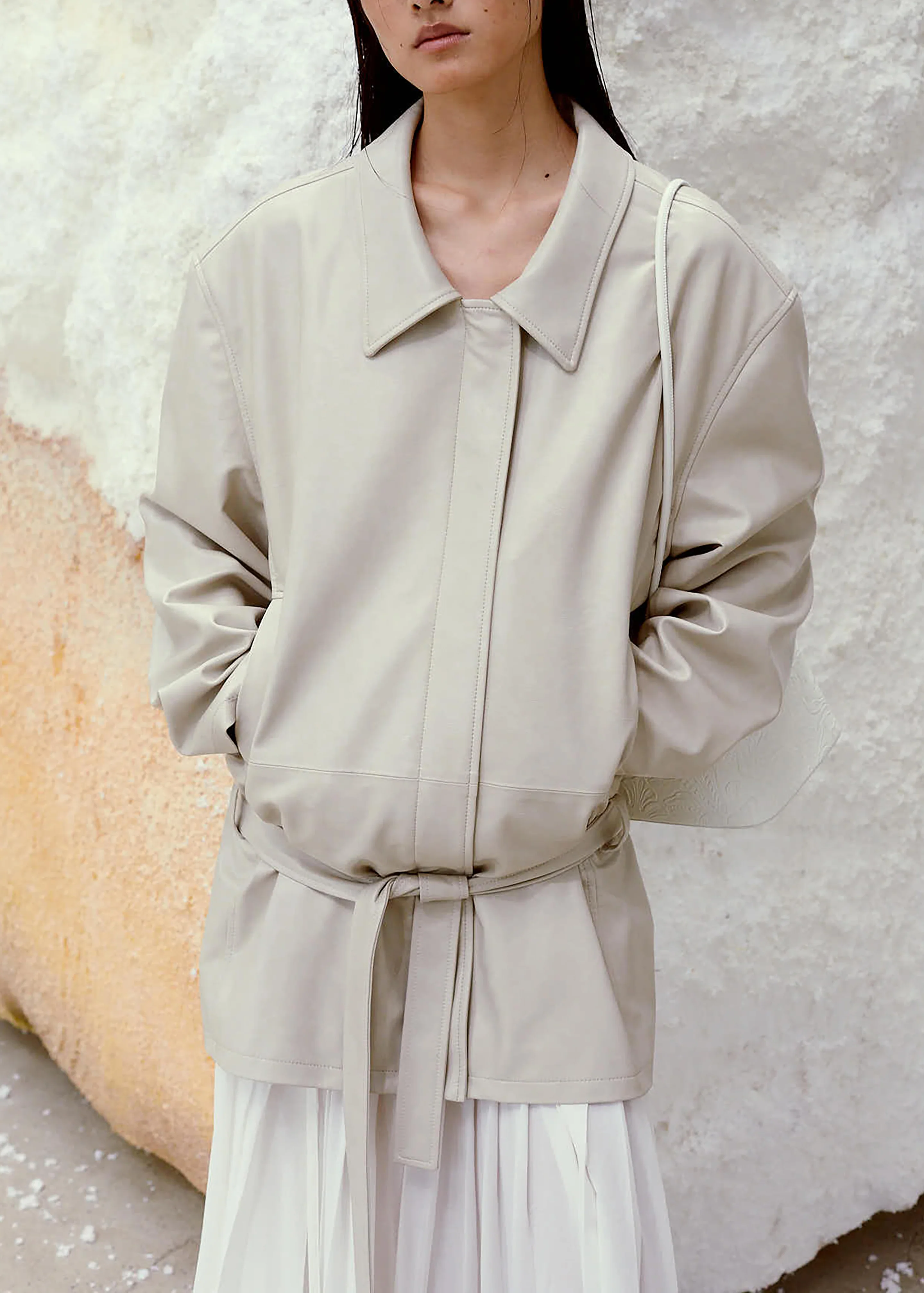 Low Classic Low Waist Artificial Leather Jacket - Beige - Image 5