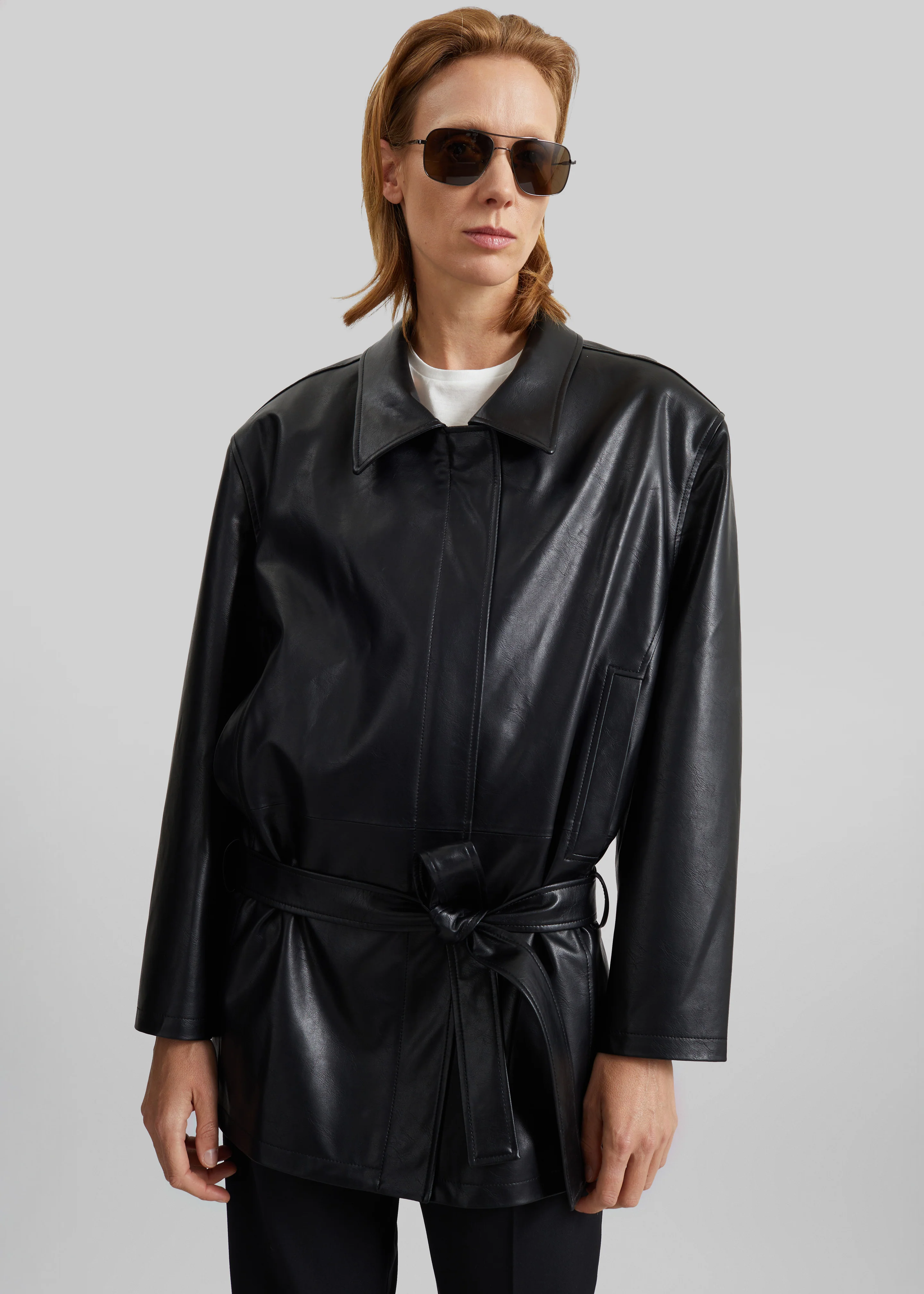 Low Classic Low Waist Artificial Leather Jacket - Black - Image 4