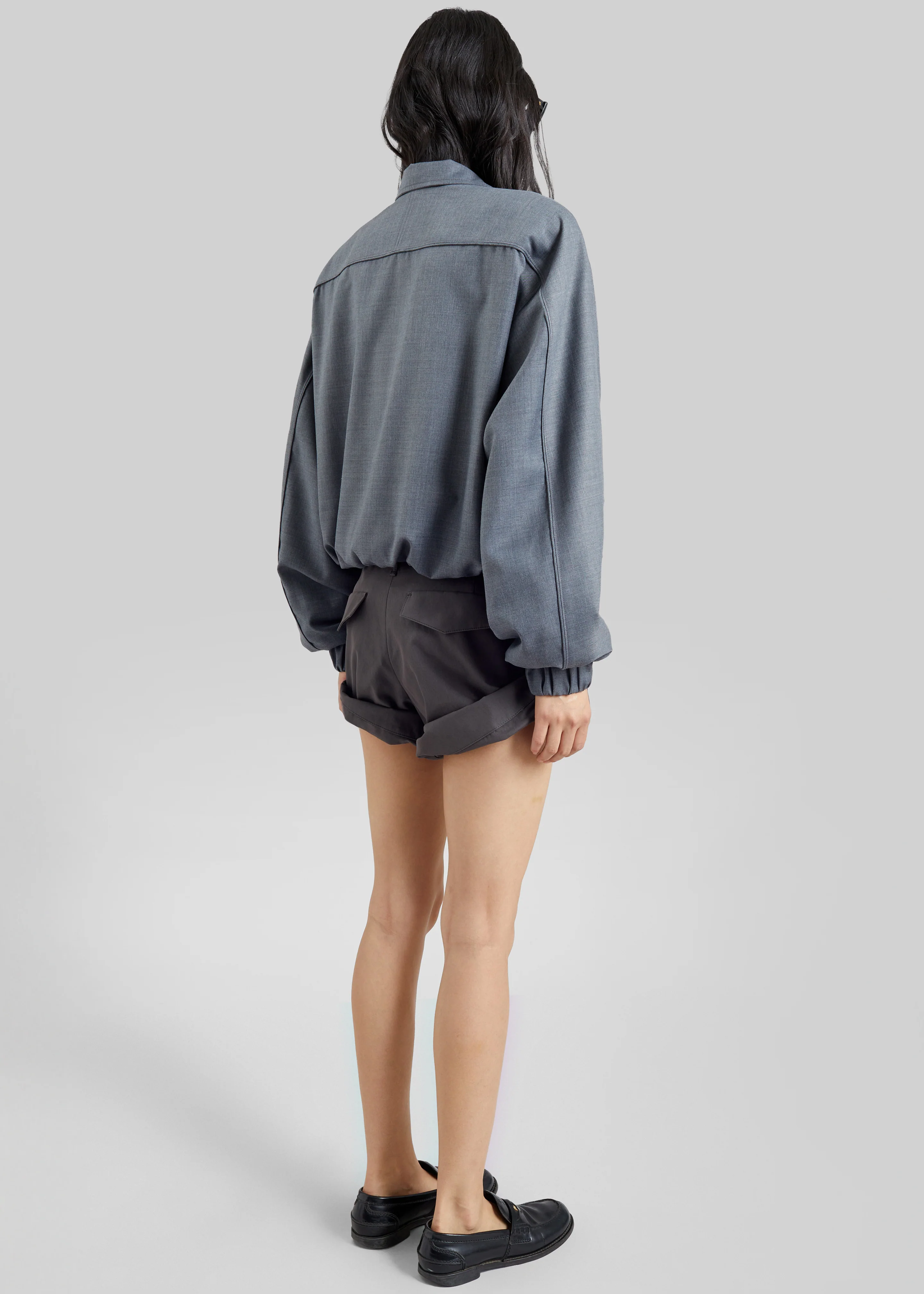 Low Classic Tuck Point Turn-Up Shorts - Charcoal - Image 8