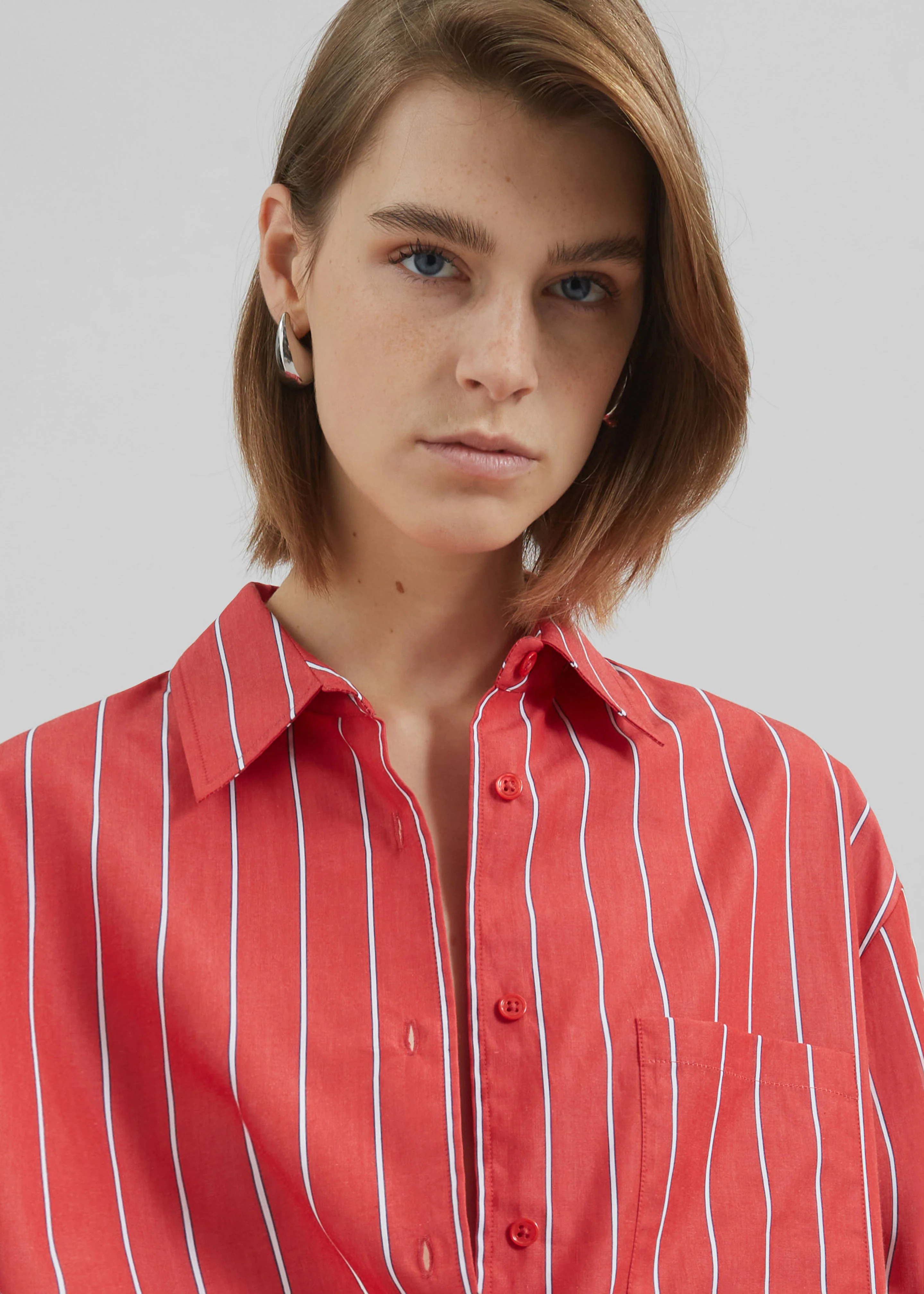 Lui Striped Cotton Shirt - Red/White Stripe - Image 3
