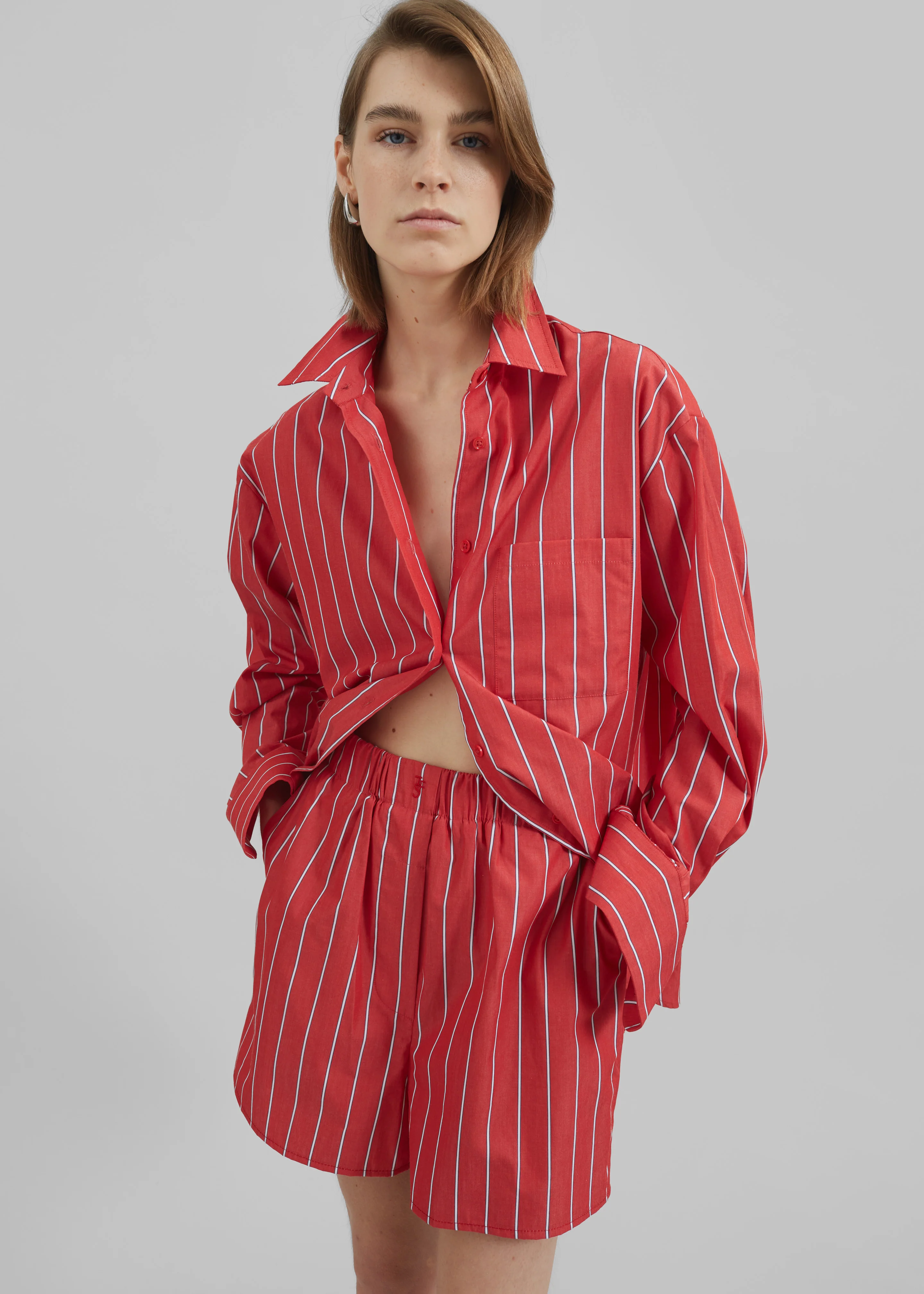 Lui Striped Cotton Shirt - Red/White Stripe - Image 4