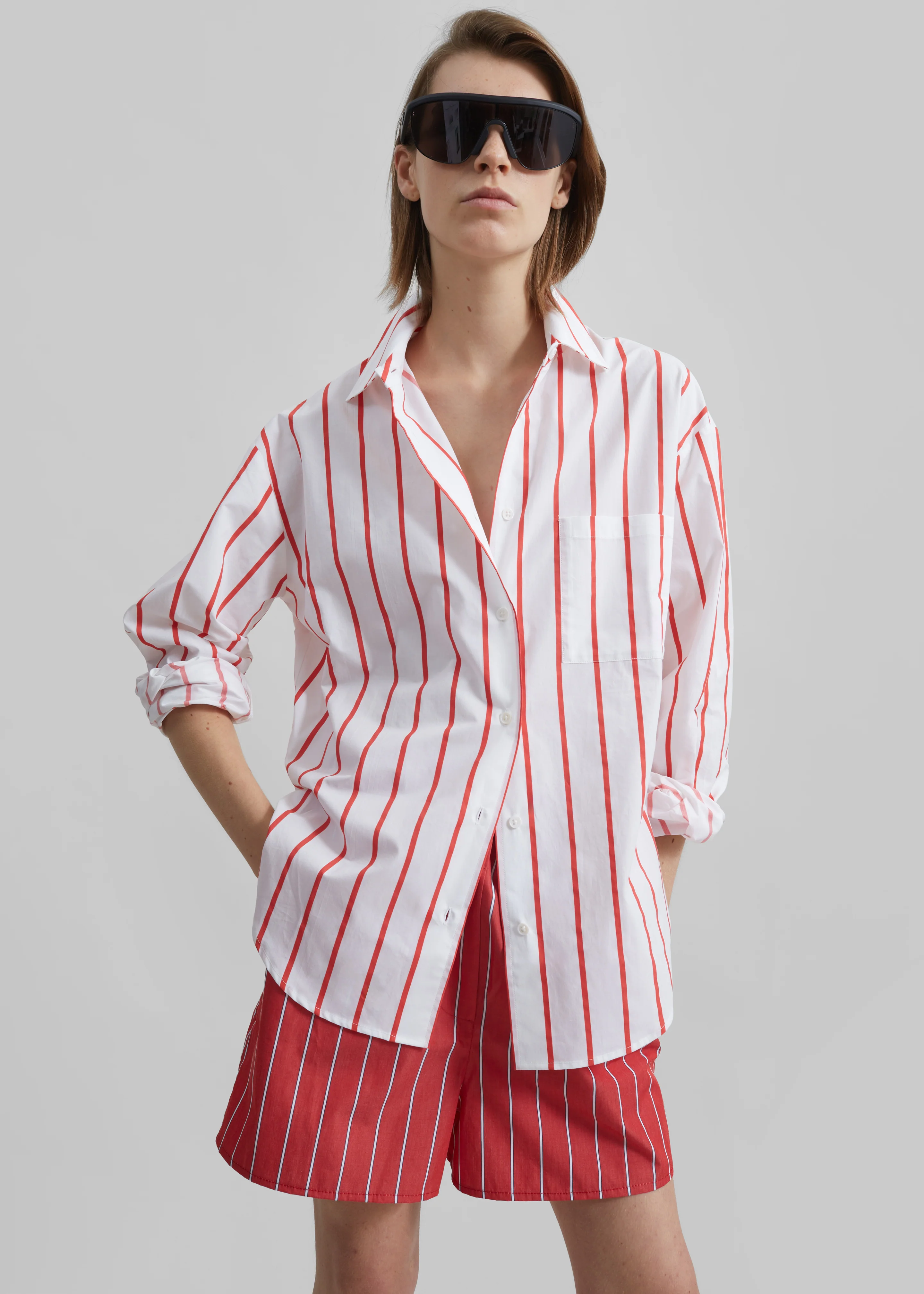 Lui Striped Cotton Shirt - White/Red Stripe - Image 2