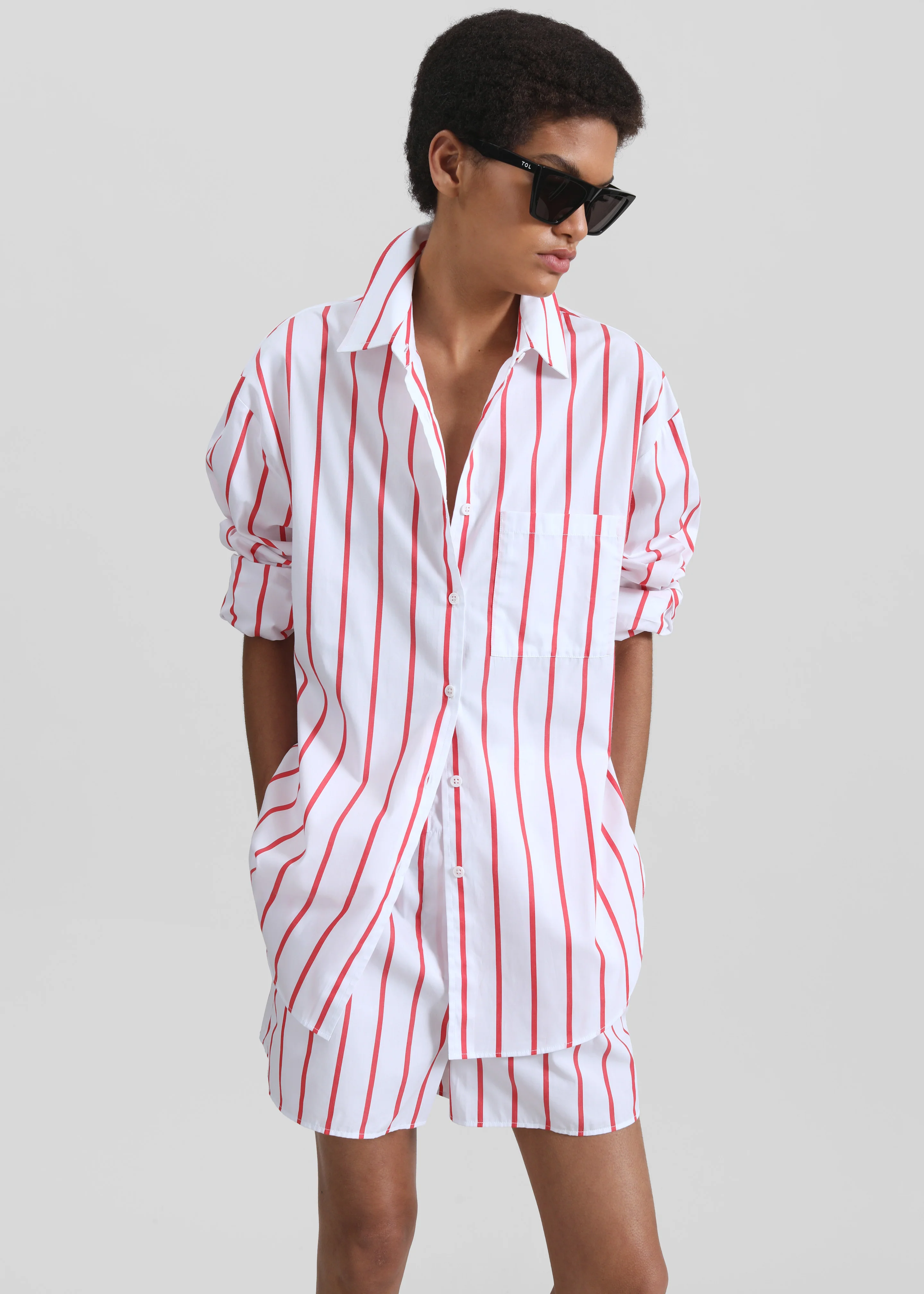 Lui Striped Cotton Shirt - White/Red Stripe - Image 3