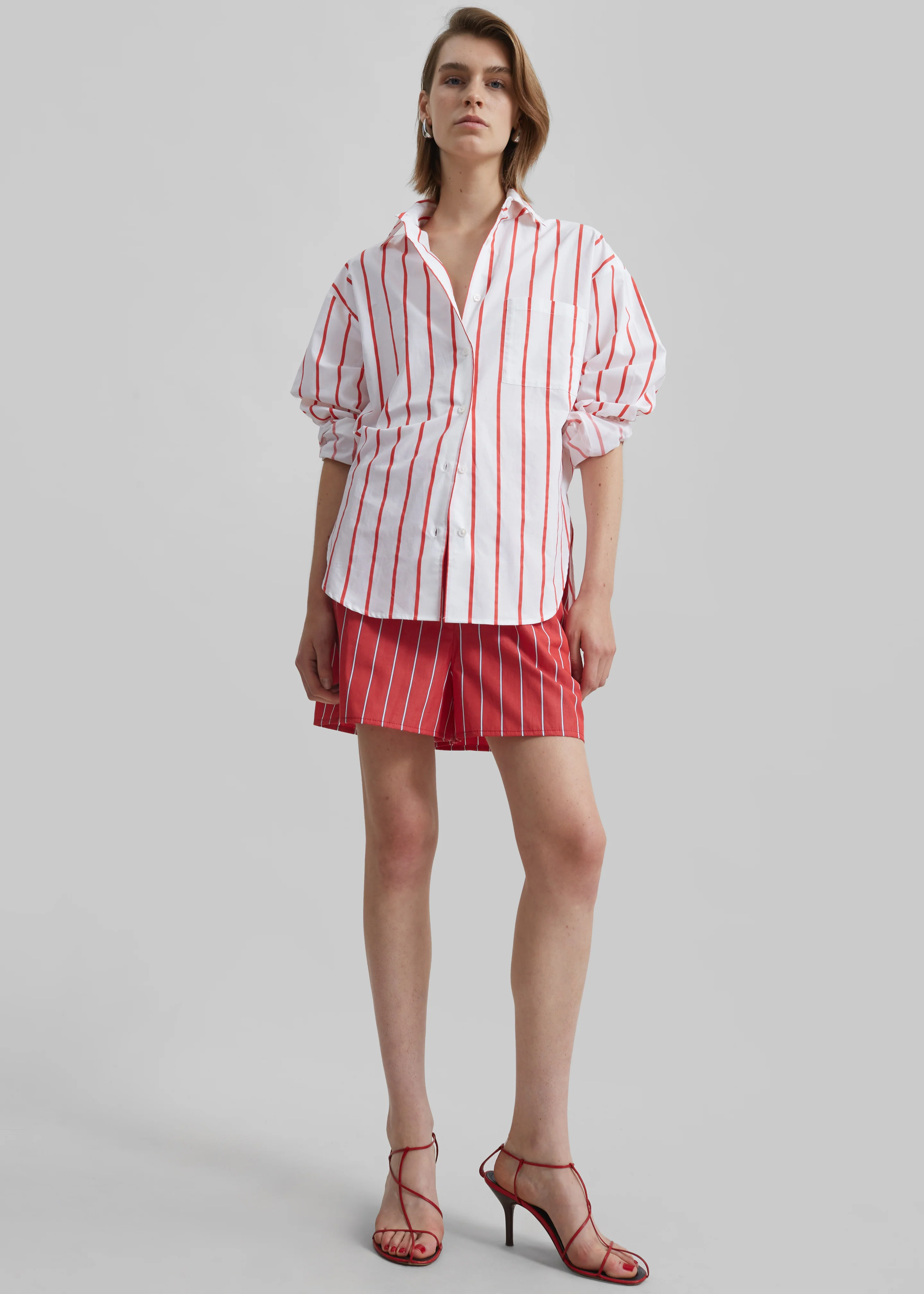 Lui Striped Cotton Shirt - White/Red Stripe - Image 6