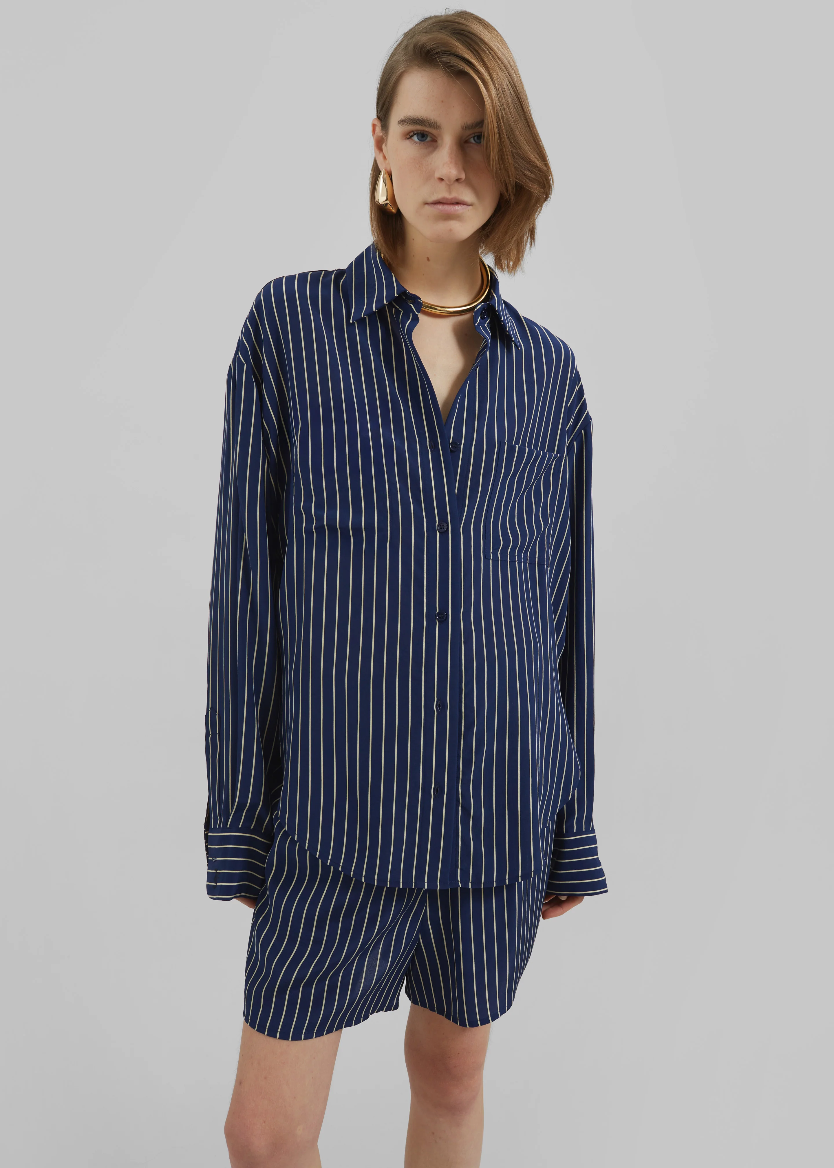 Lui Striped Shirt - Navy/Beige Pinstripe - Image 3