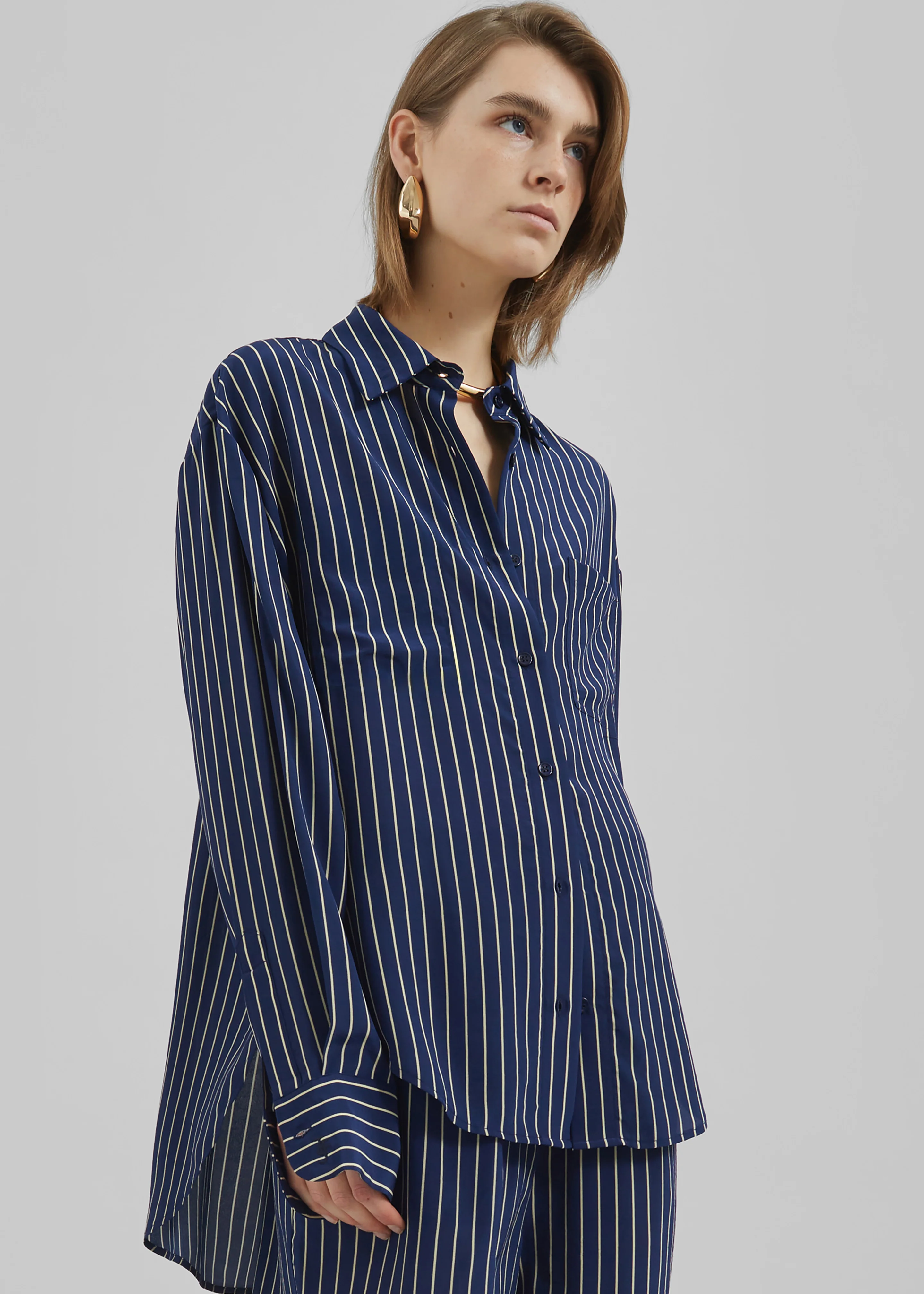 Lui Striped Shirt - Navy/Beige Pinstripe - Image 4
