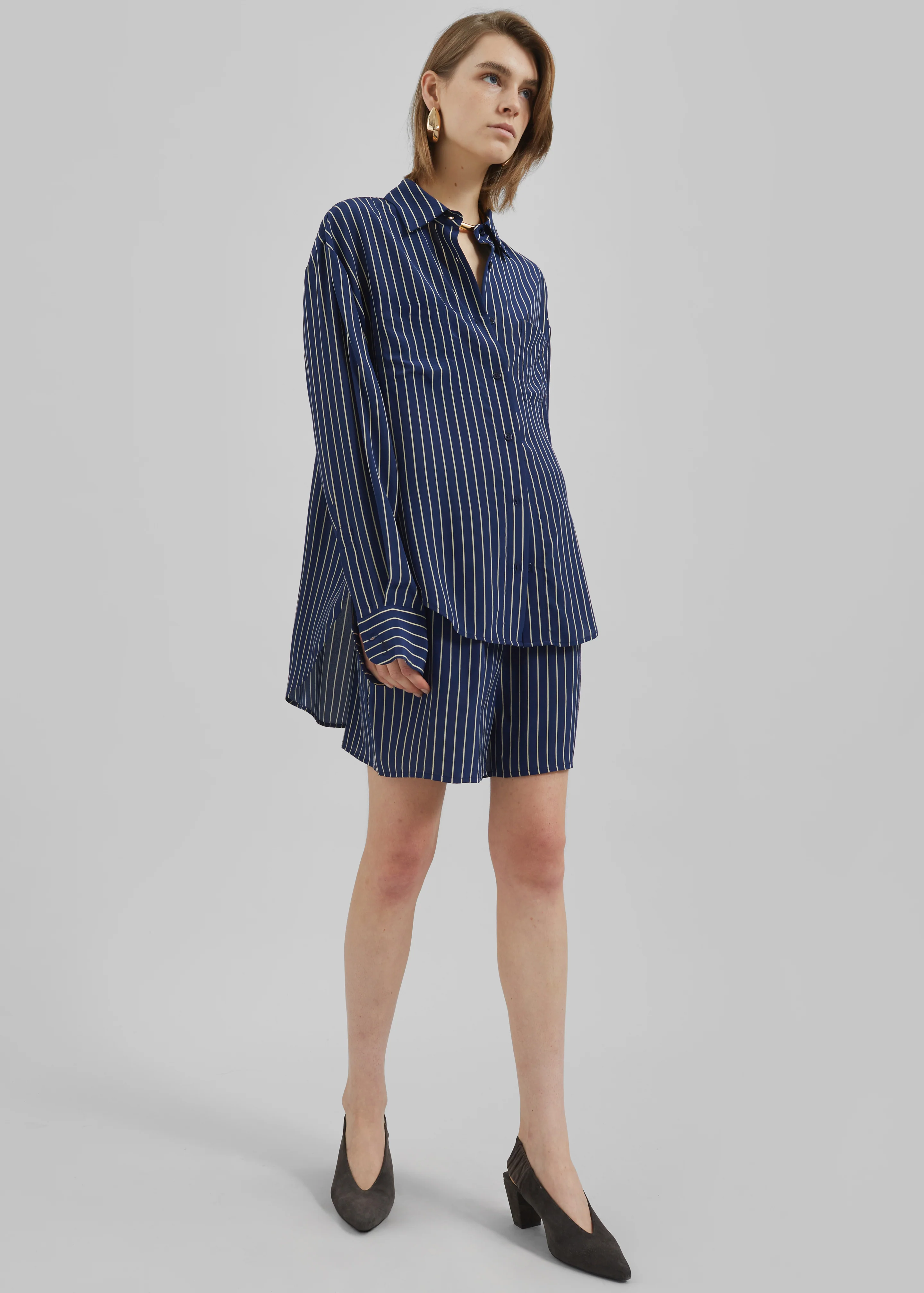 Lui Striped Shirt - Navy/Beige Pinstripe - Image 6