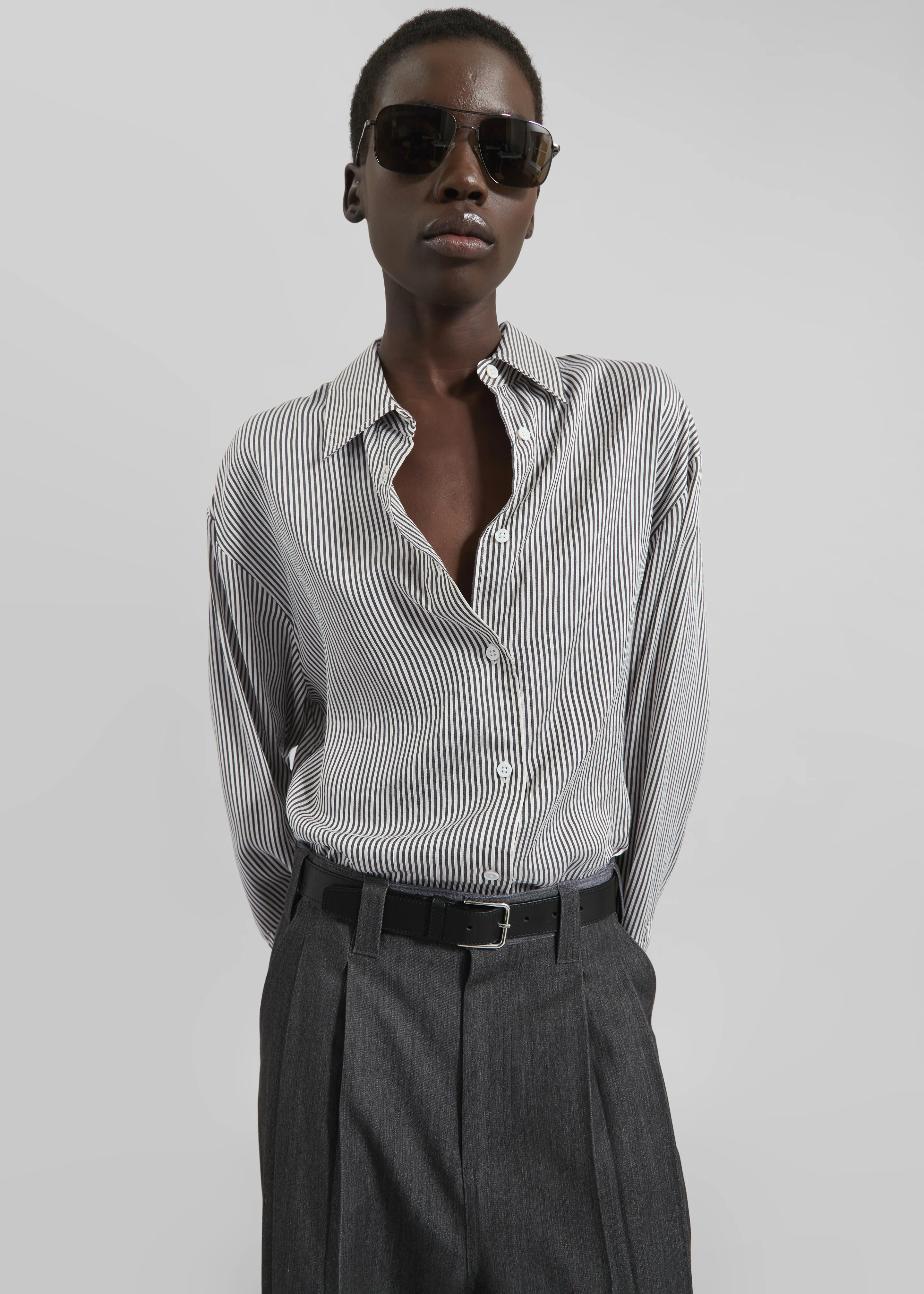 Lui Striped Silk Shirt - Black/White Stripe