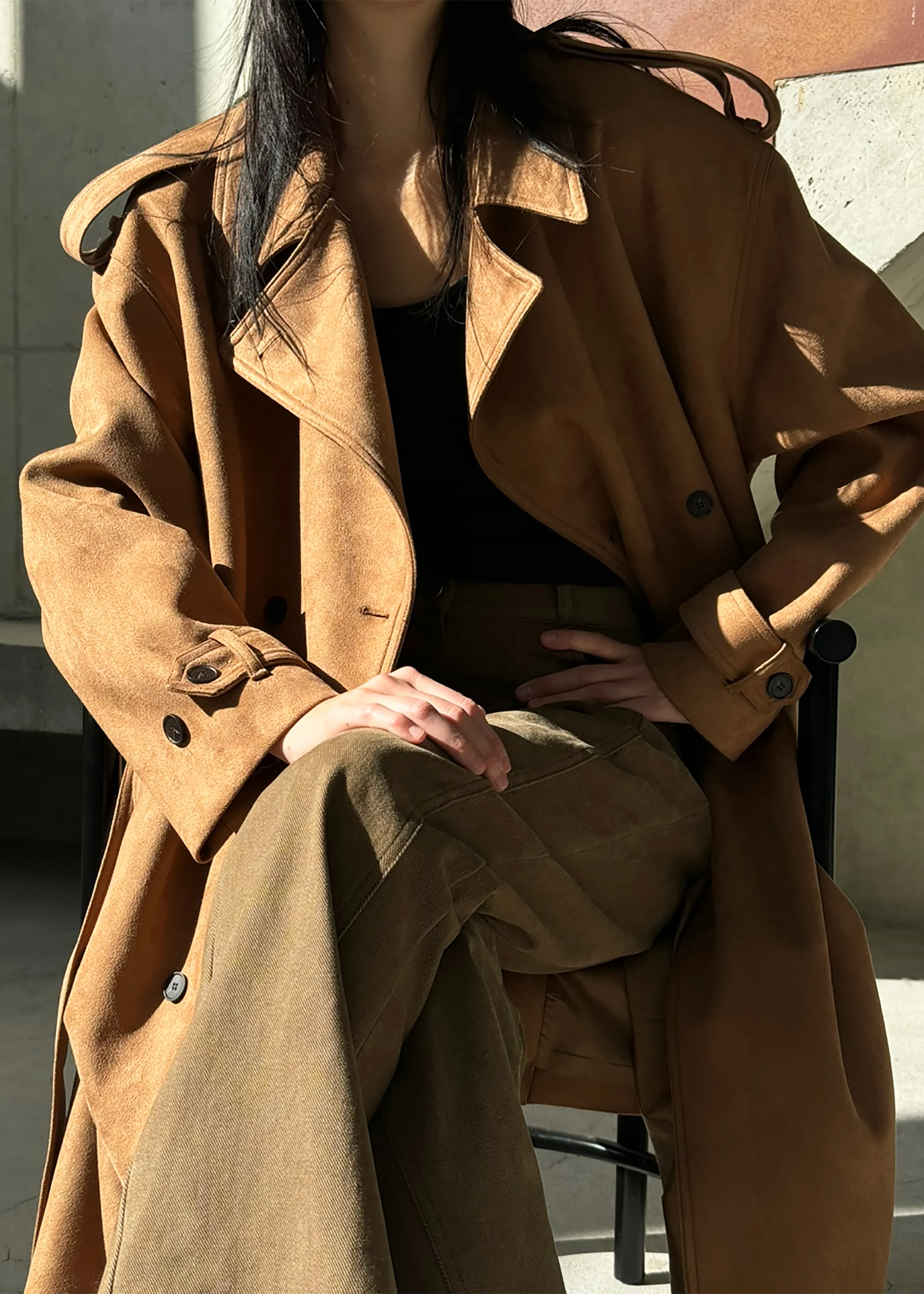 Lulea Faux Suede Trench Coat - Camel - Image 2