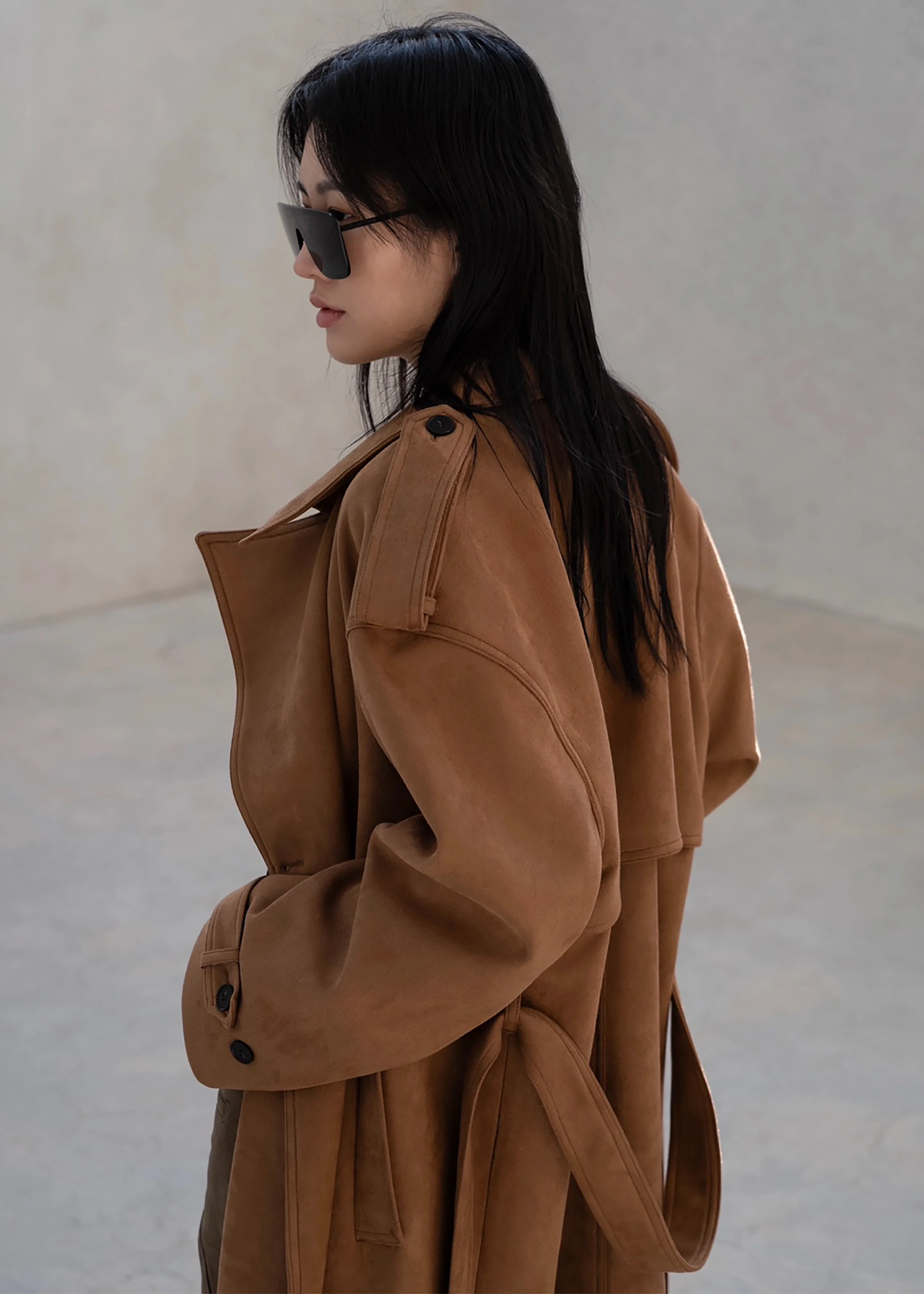 Lulea Faux Suede Trench Coat - Camel - Image 6