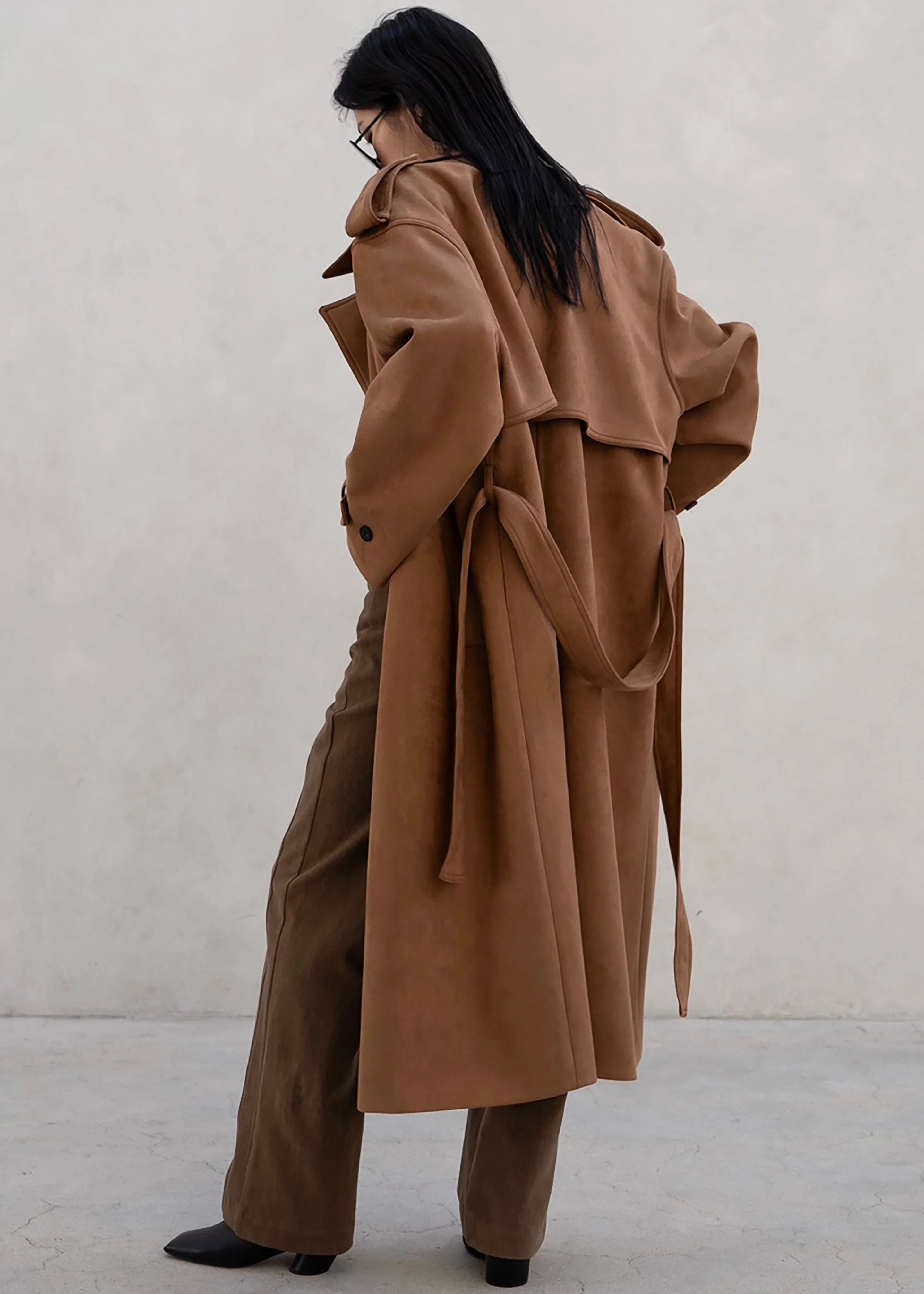 Lulea Faux Suede Trench Coat - Camel - Image 7