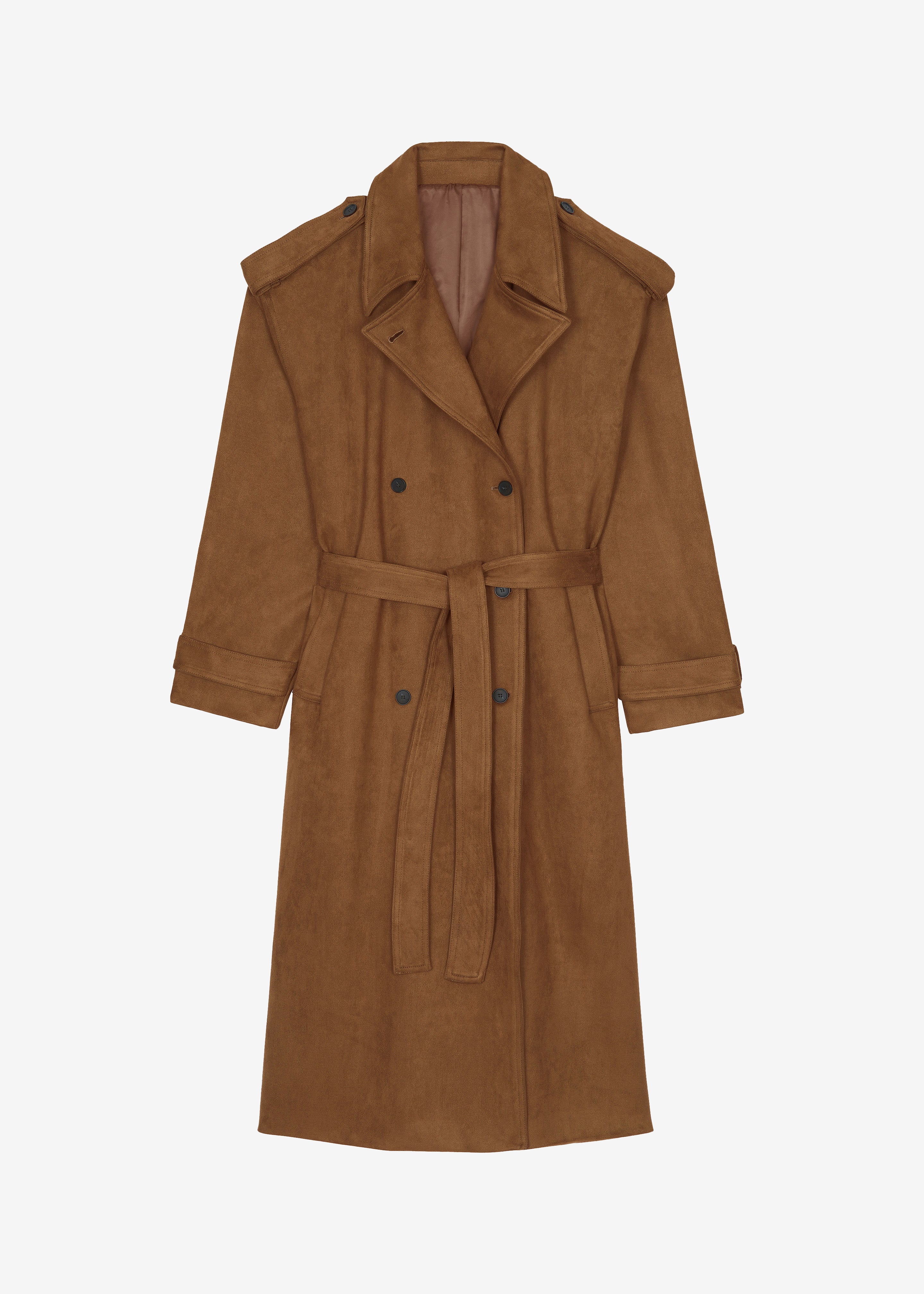 Lulea Faux Suede Trench Coat - Camel - Image 8