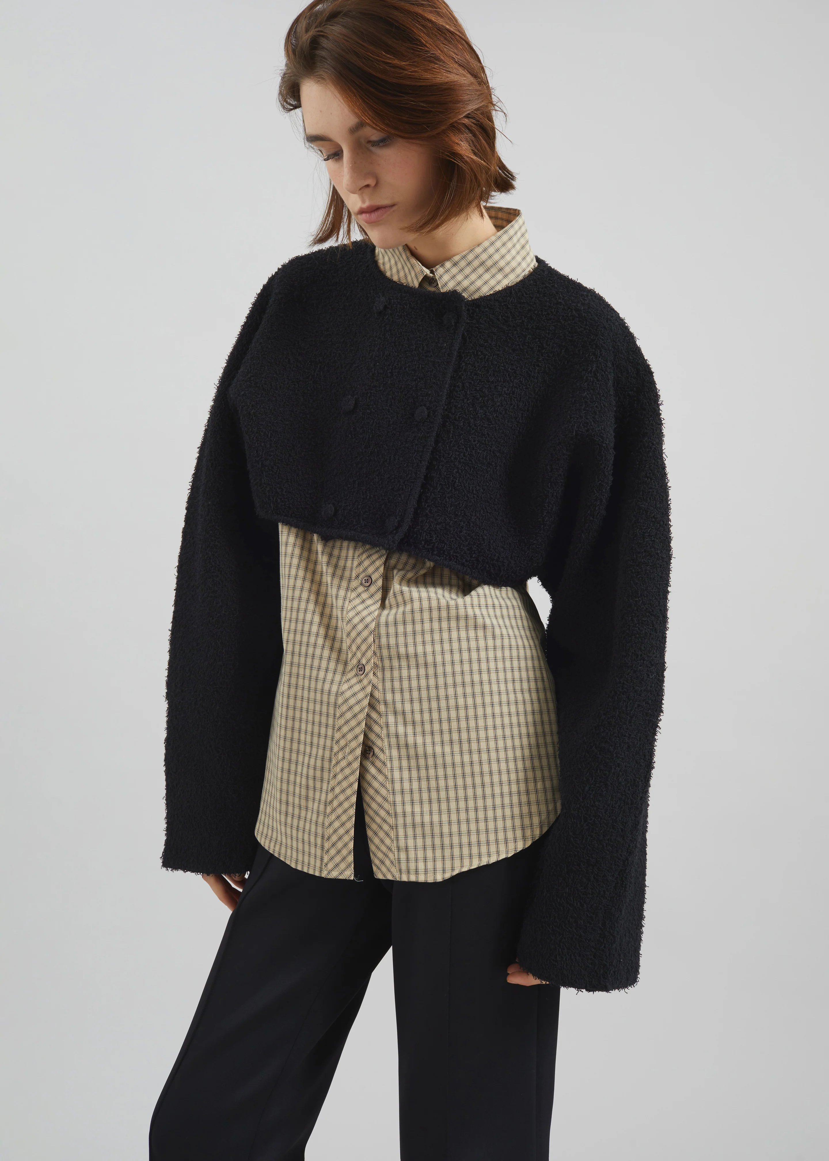 Lyall Fuzzy Cropped Jacket - Black - Image 5