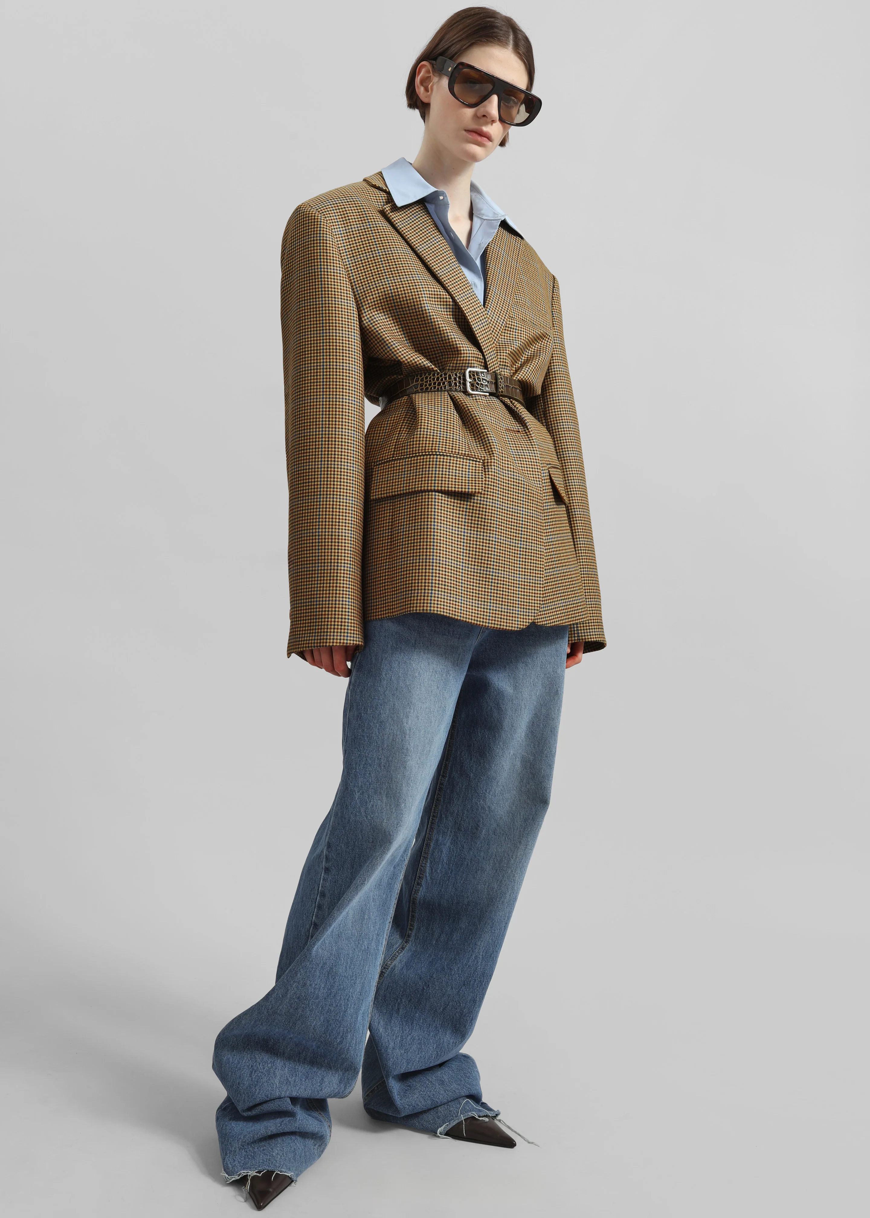 Lyra Oversized Houndstooth Blazer - Camel - Image 3