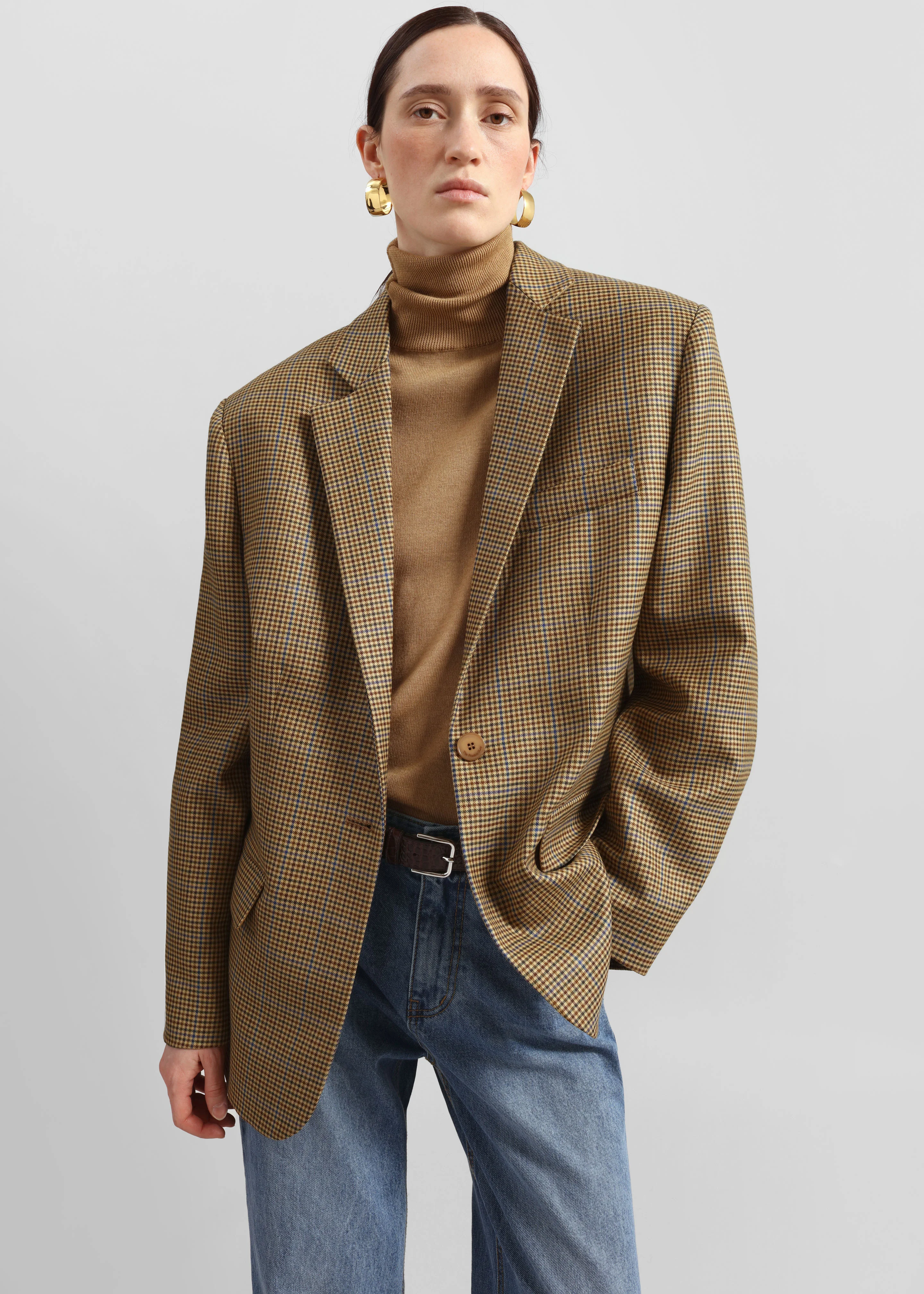 Lyra Oversized Houndstooth Blazer - Camel - Image 5