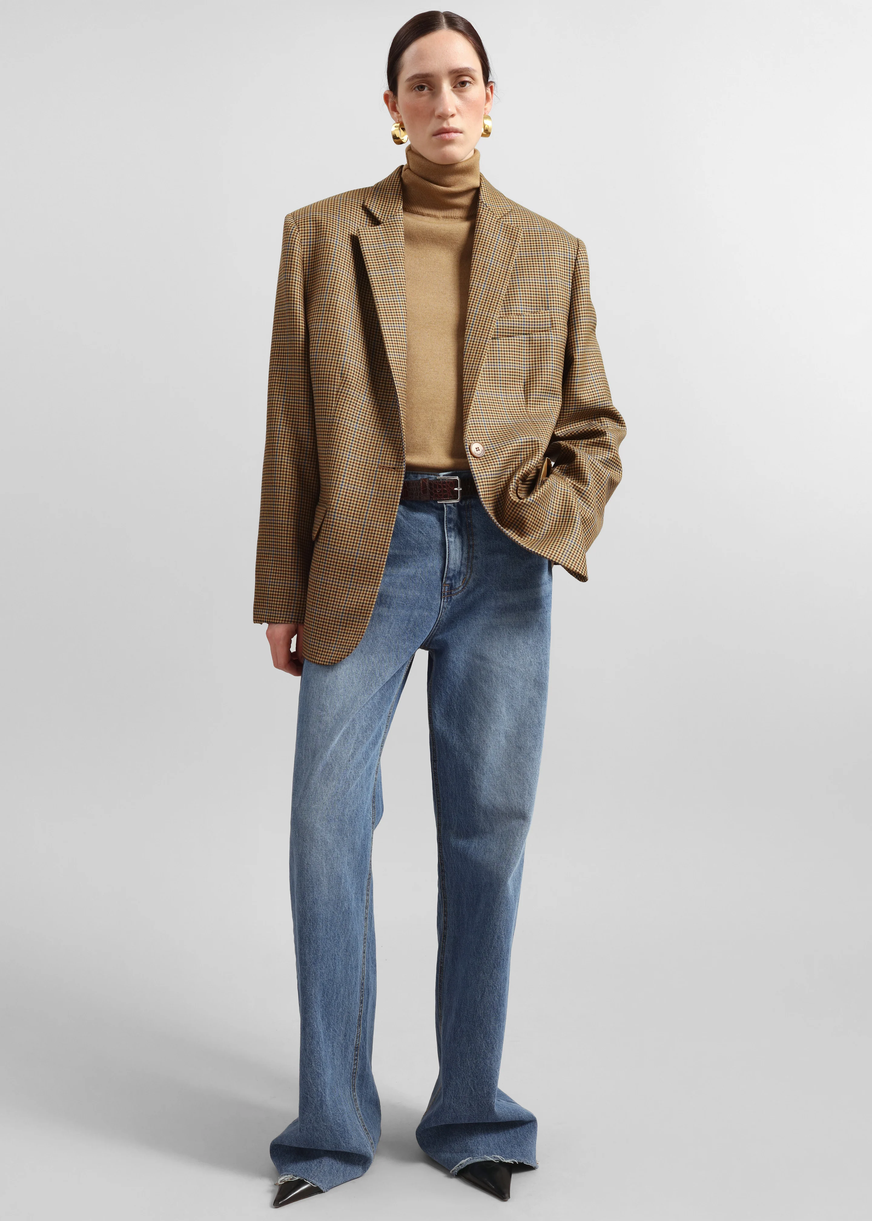 Lyra Oversized Houndstooth Blazer - Camel - Image 6