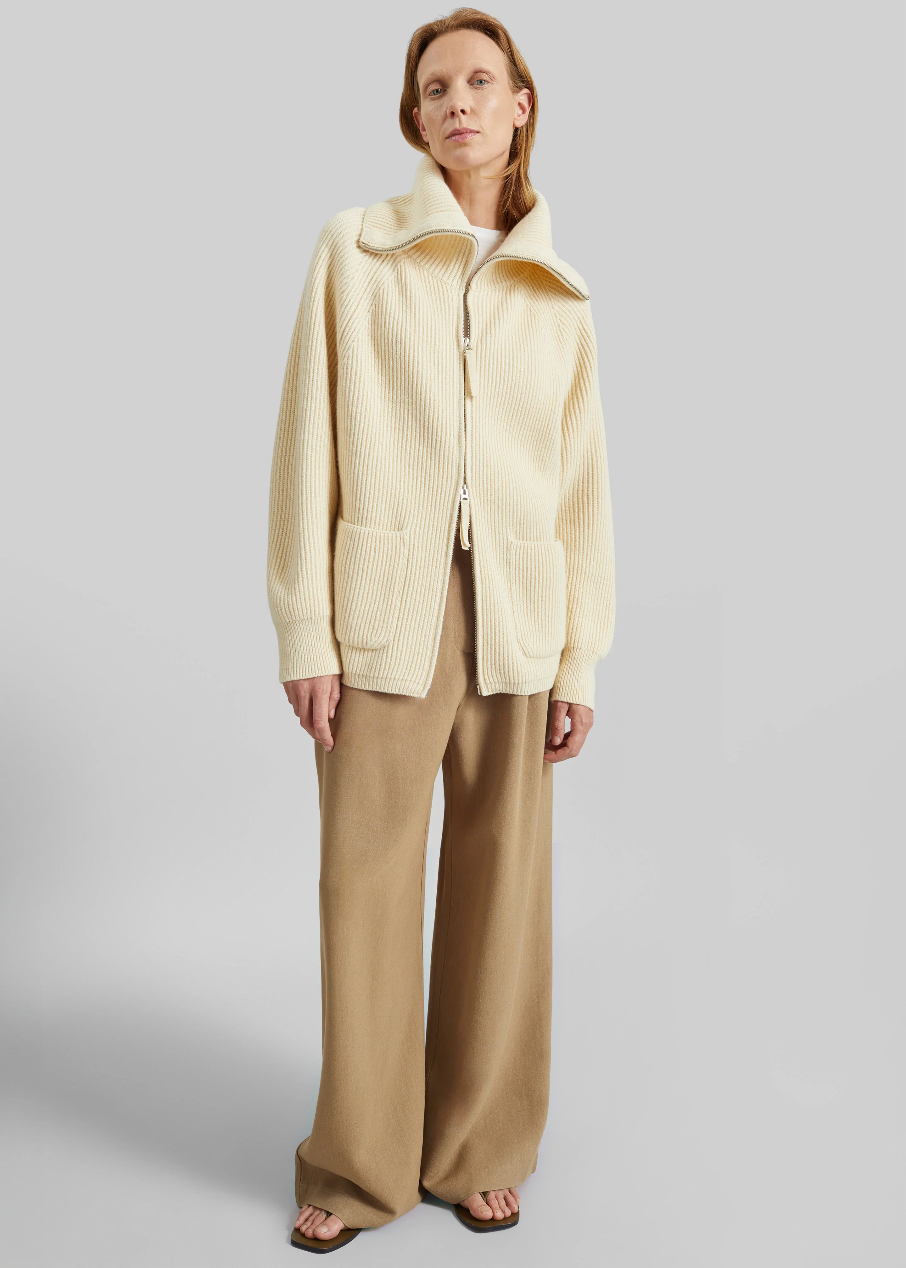 Malabry Knit Zip-Up Cardigan - Pale Yellow - Image 3