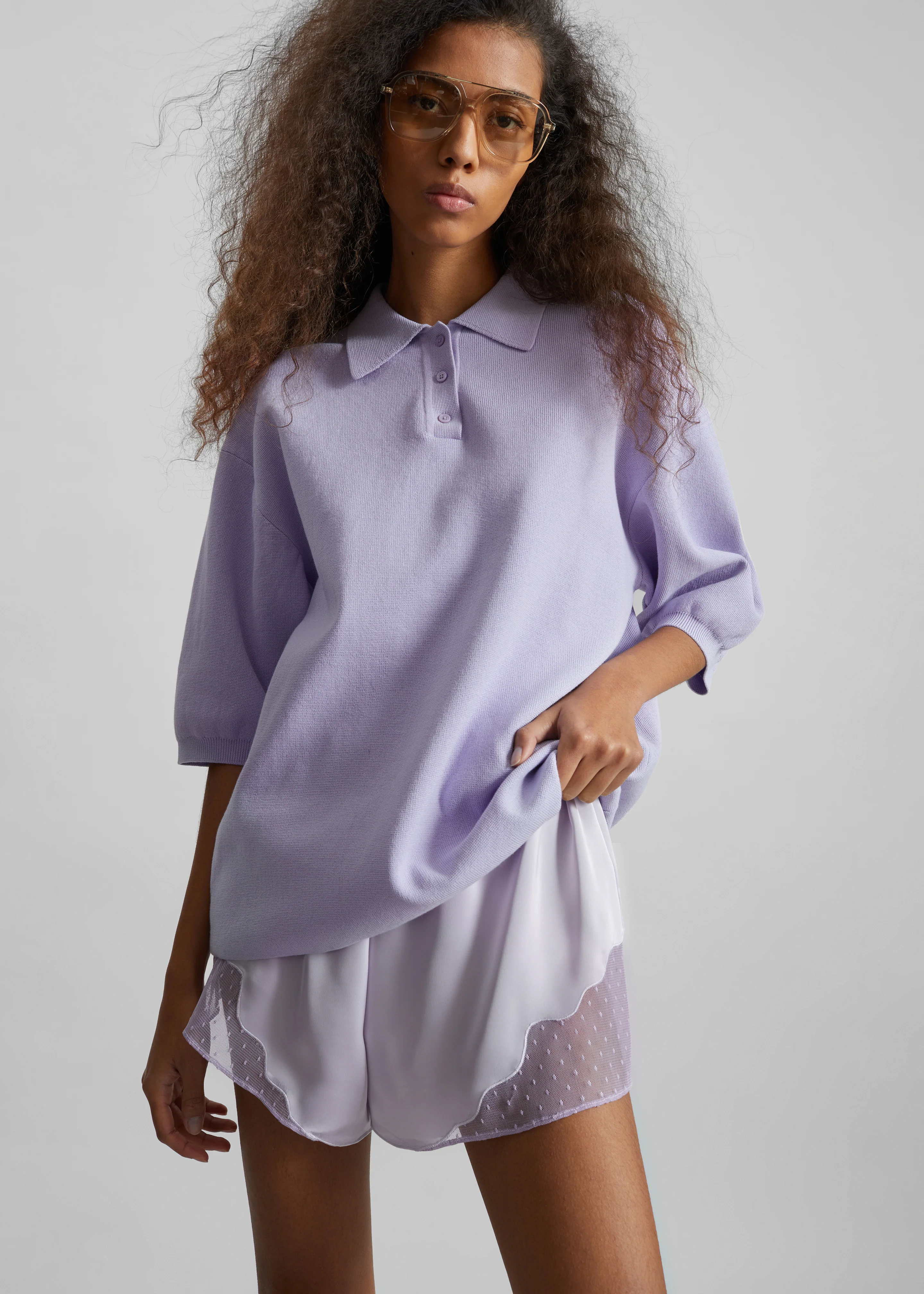 Malmo Satin Mini Shorts - Lavender - Image 5
