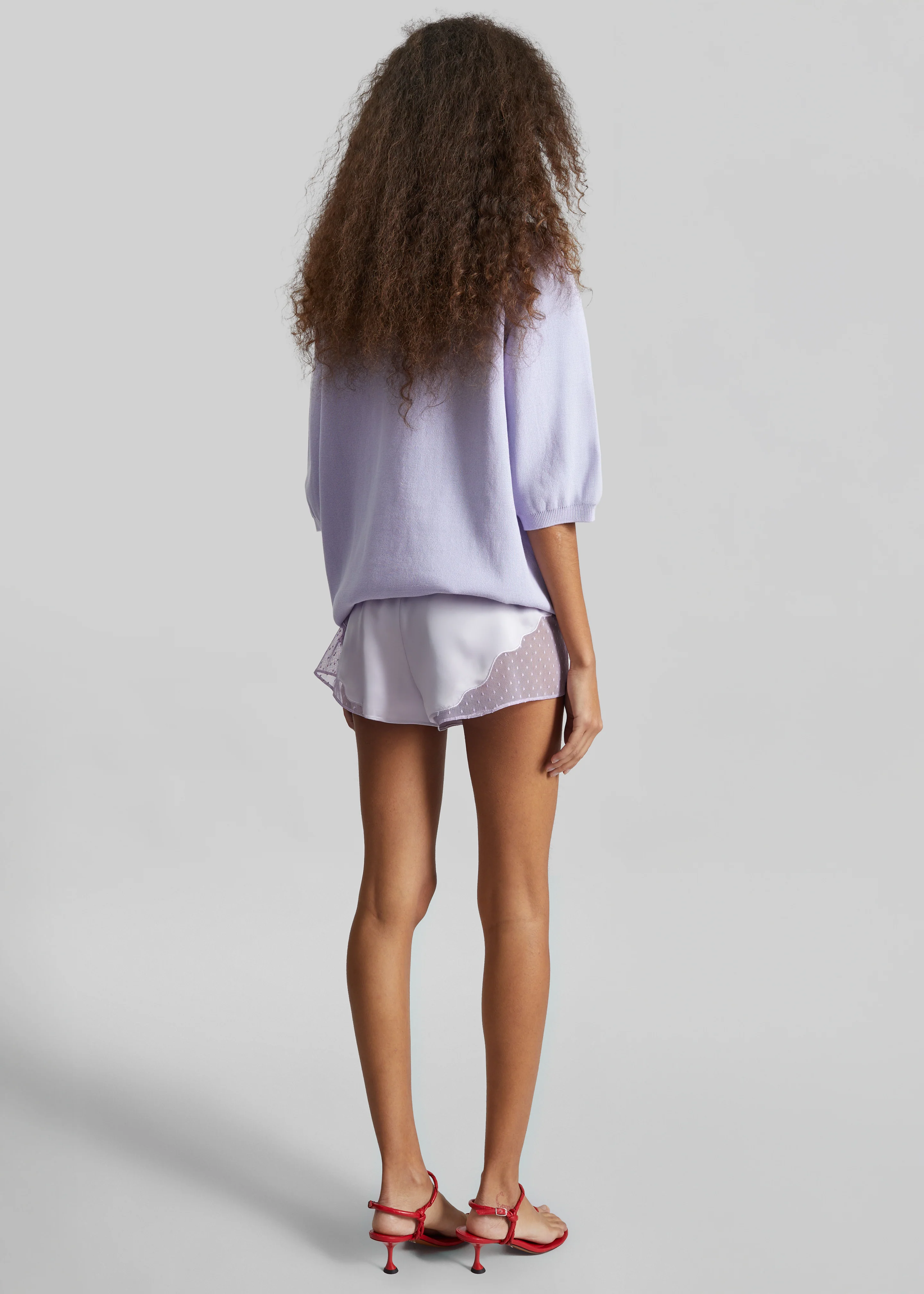 Malmo Satin Mini Shorts - Lavender - Image 9