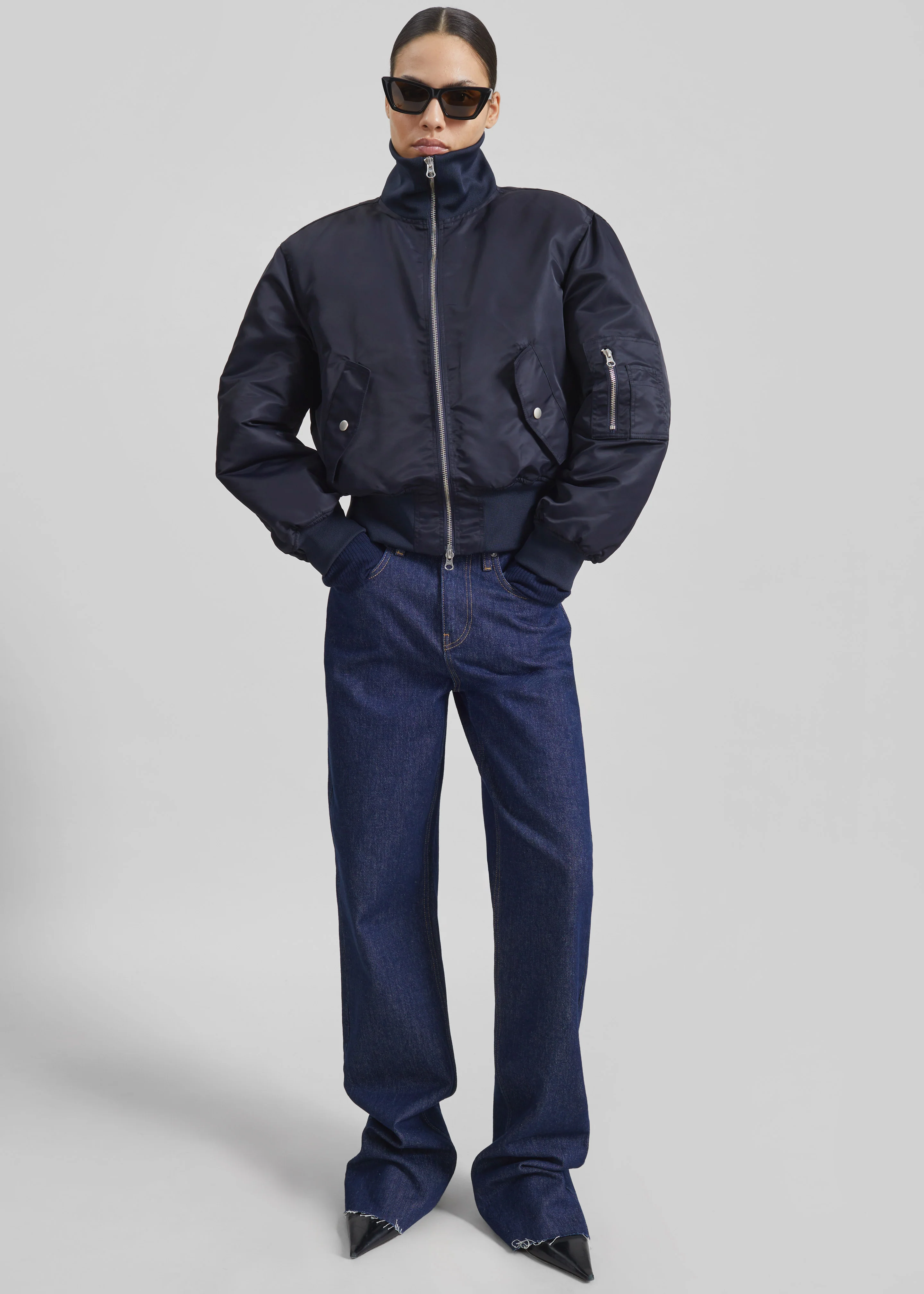 Maloy Cropped Bomber Jacket - Navy - Image 3
