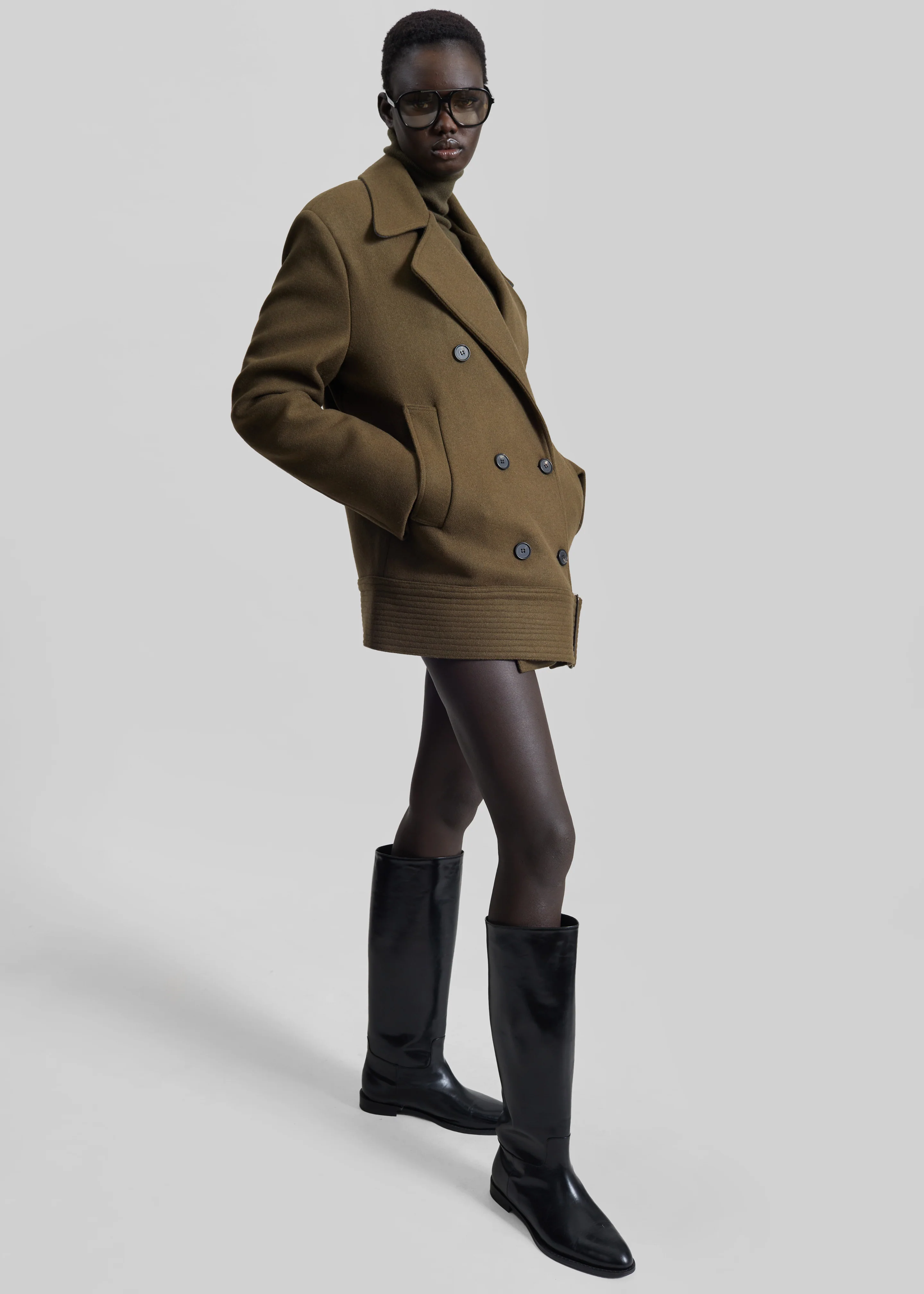 Manali Belted Peacoat - Olive Brown - Image 3