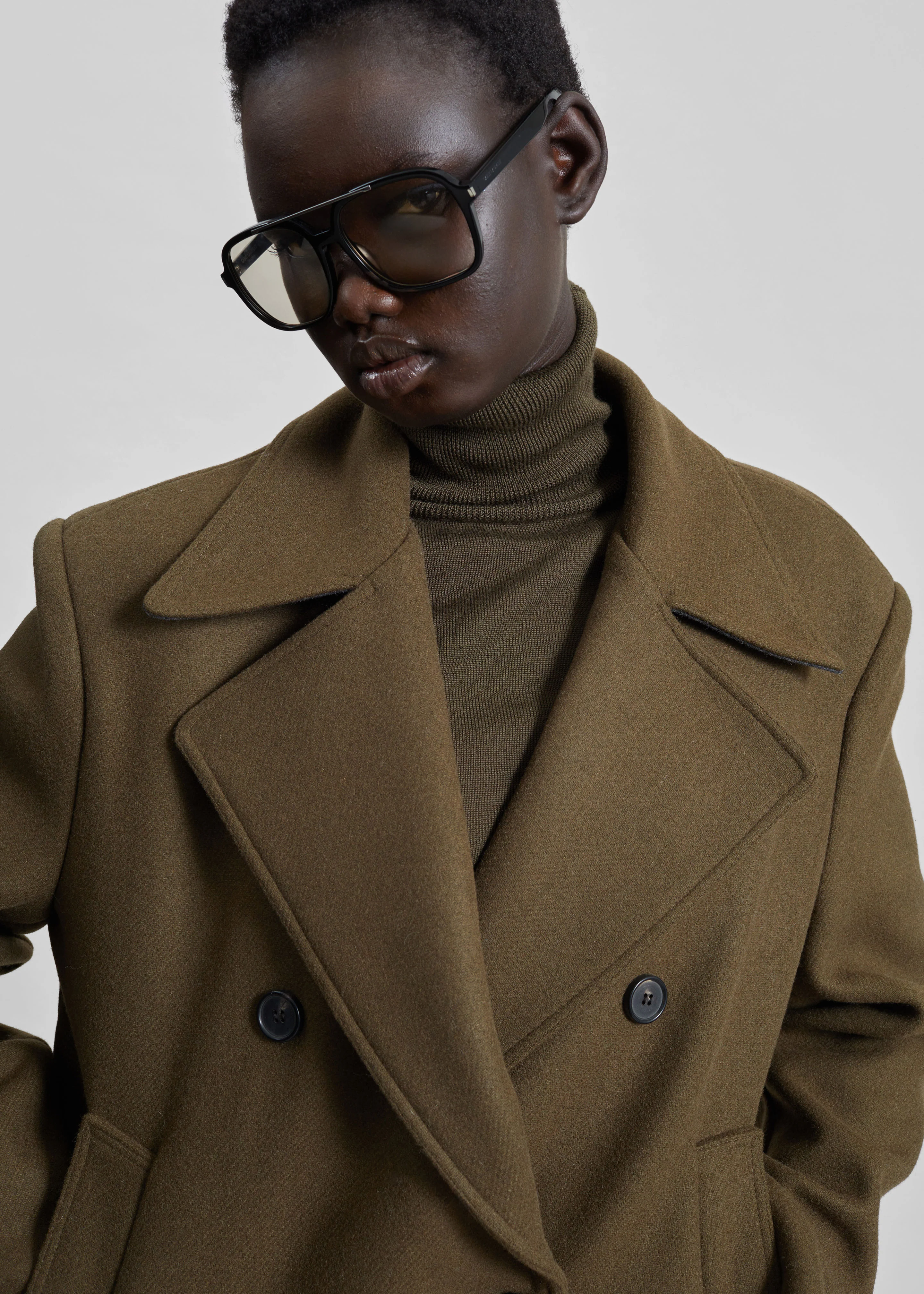 Manali Belted Peacoat - Olive Brown - Image 4