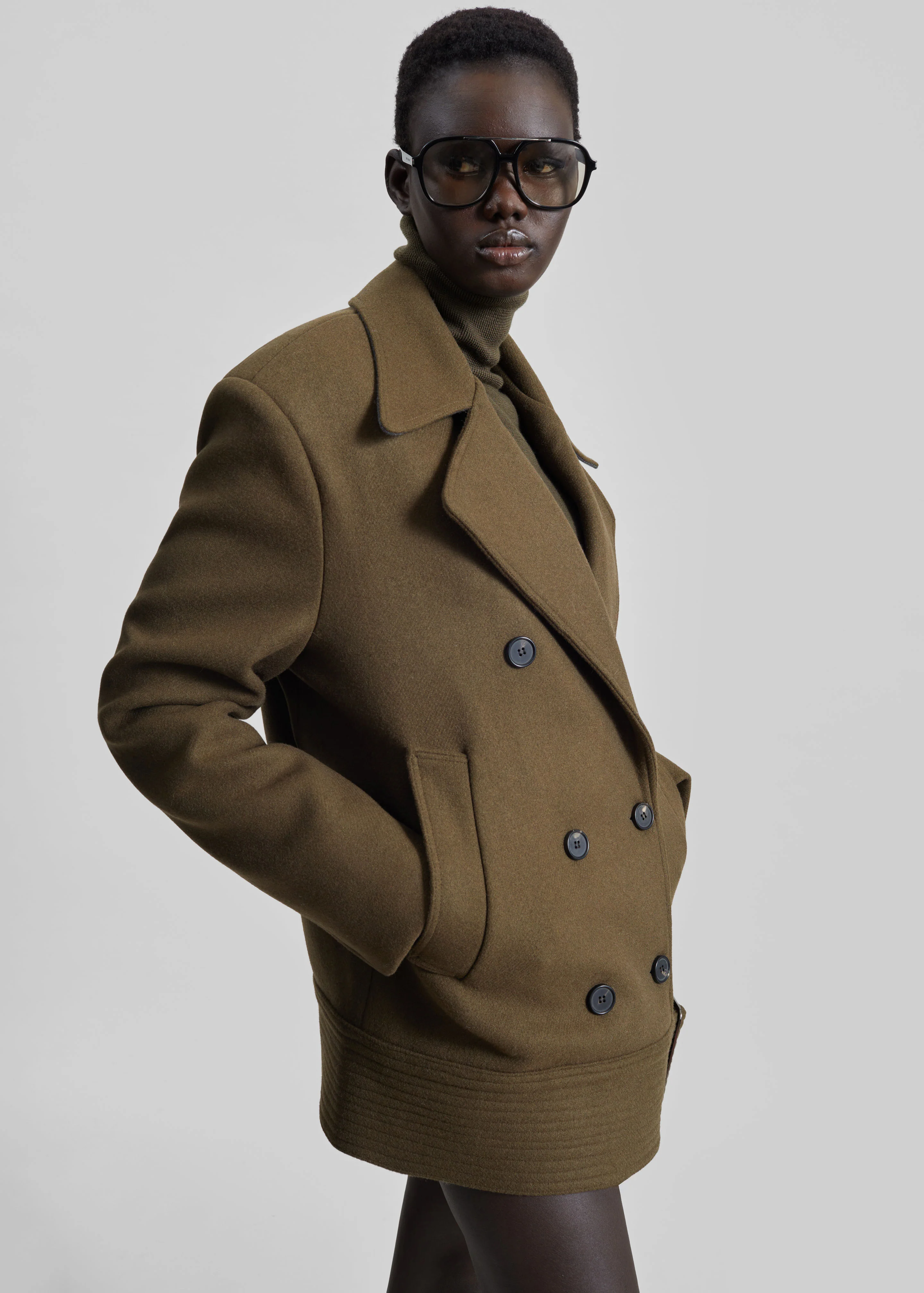 Manali Belted Peacoat - Olive Brown - Image 5