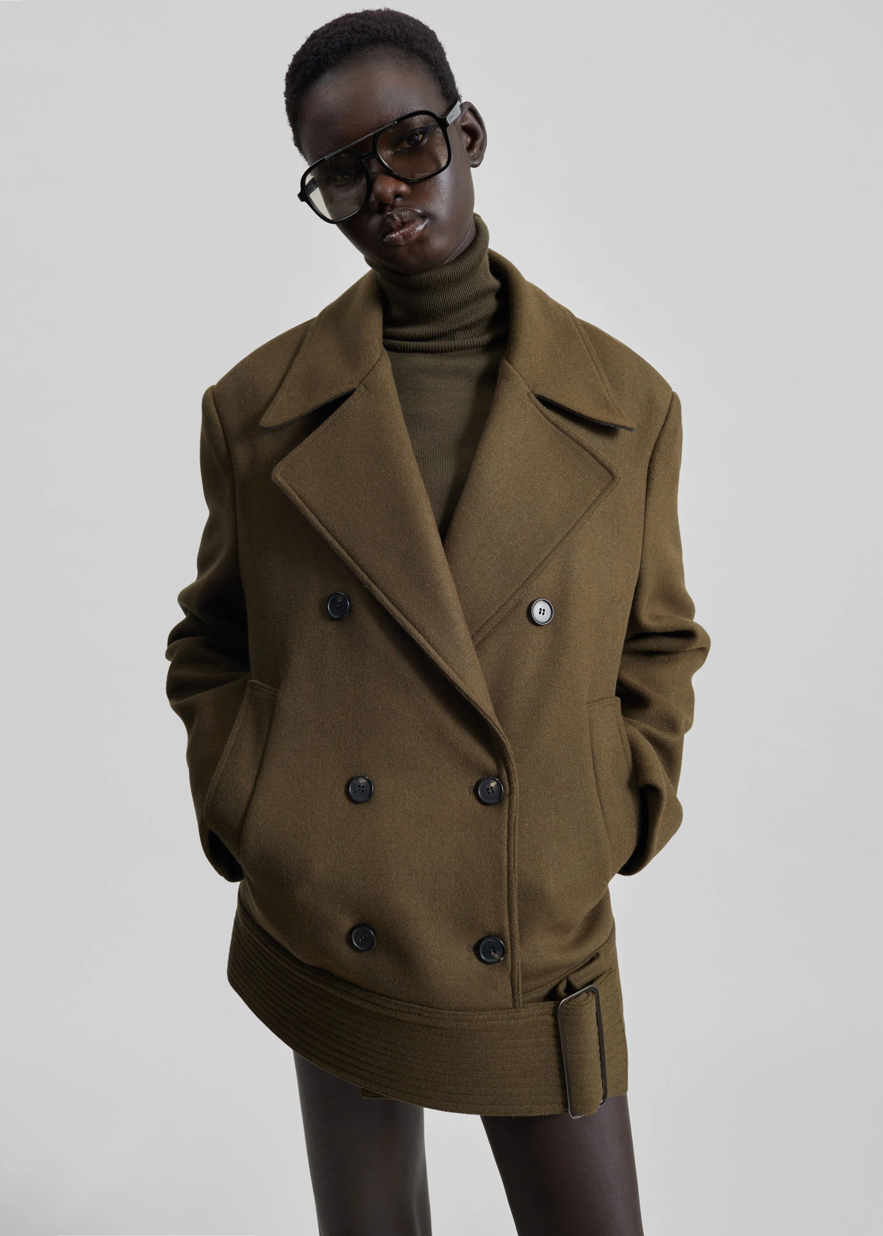 Manali Belted Peacoat - Olive Brown - Image 6