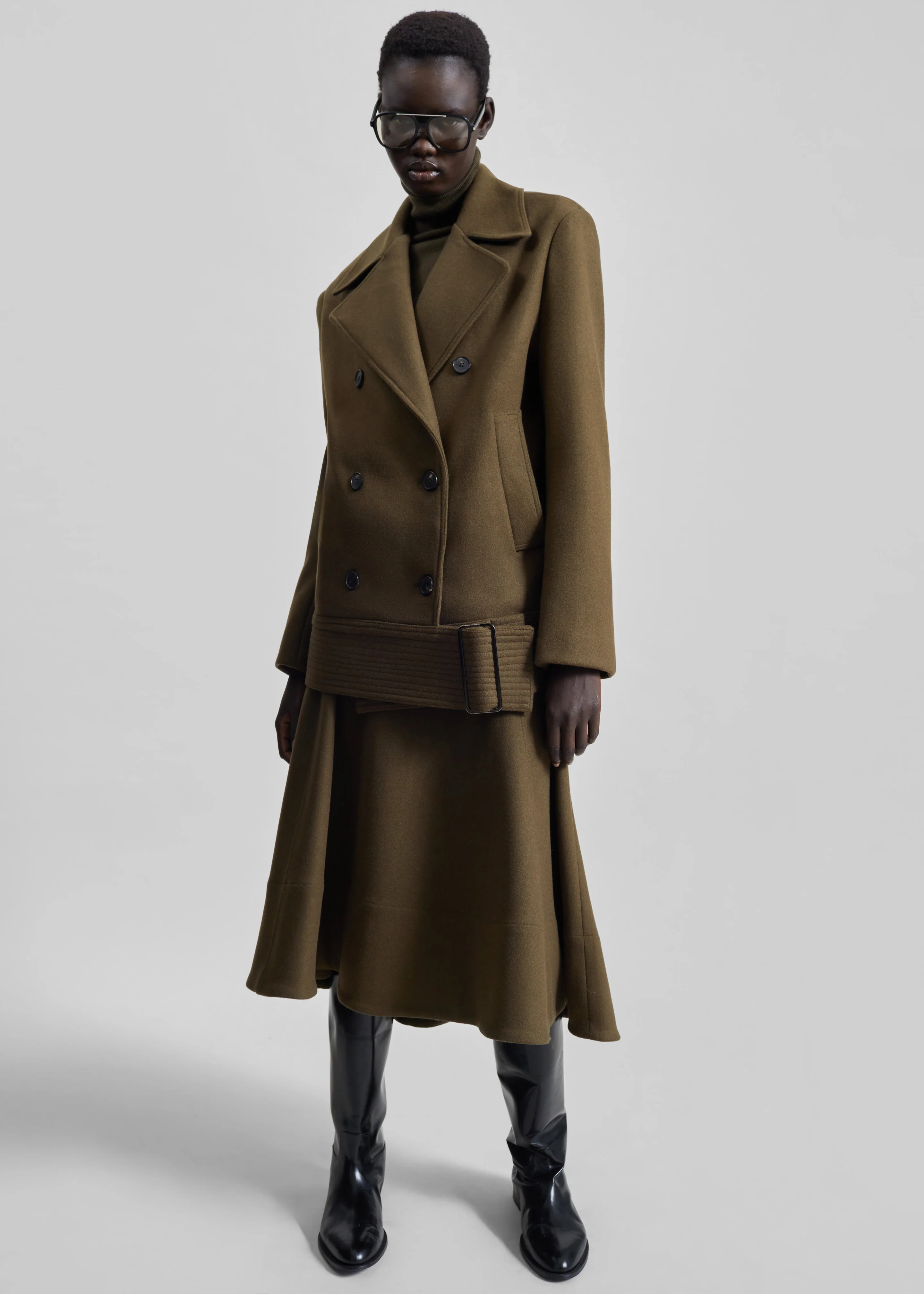 Manali Belted Peacoat - Olive Brown - Image 7