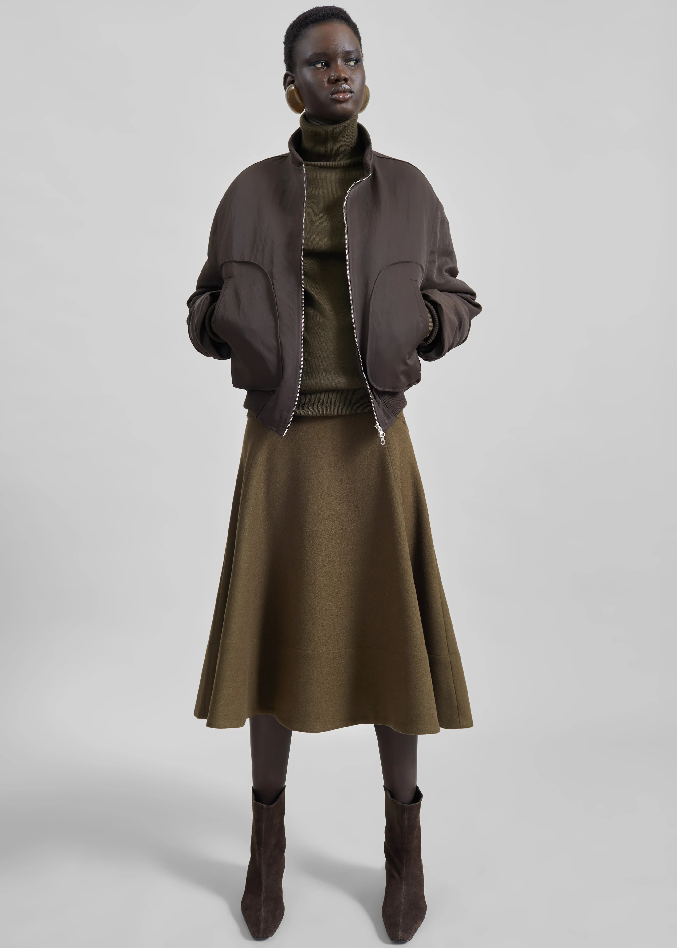 Manali Flared Midi Skirt - Olive Brown - Image 7