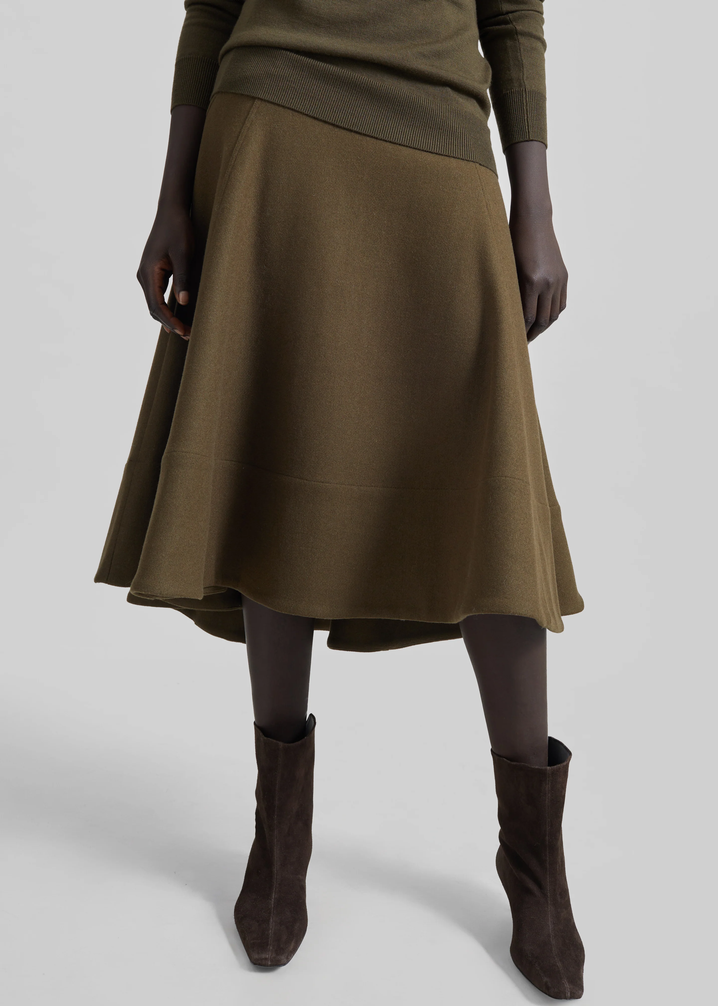 Manali Flared Midi Skirt - Olive Brown - Image 8