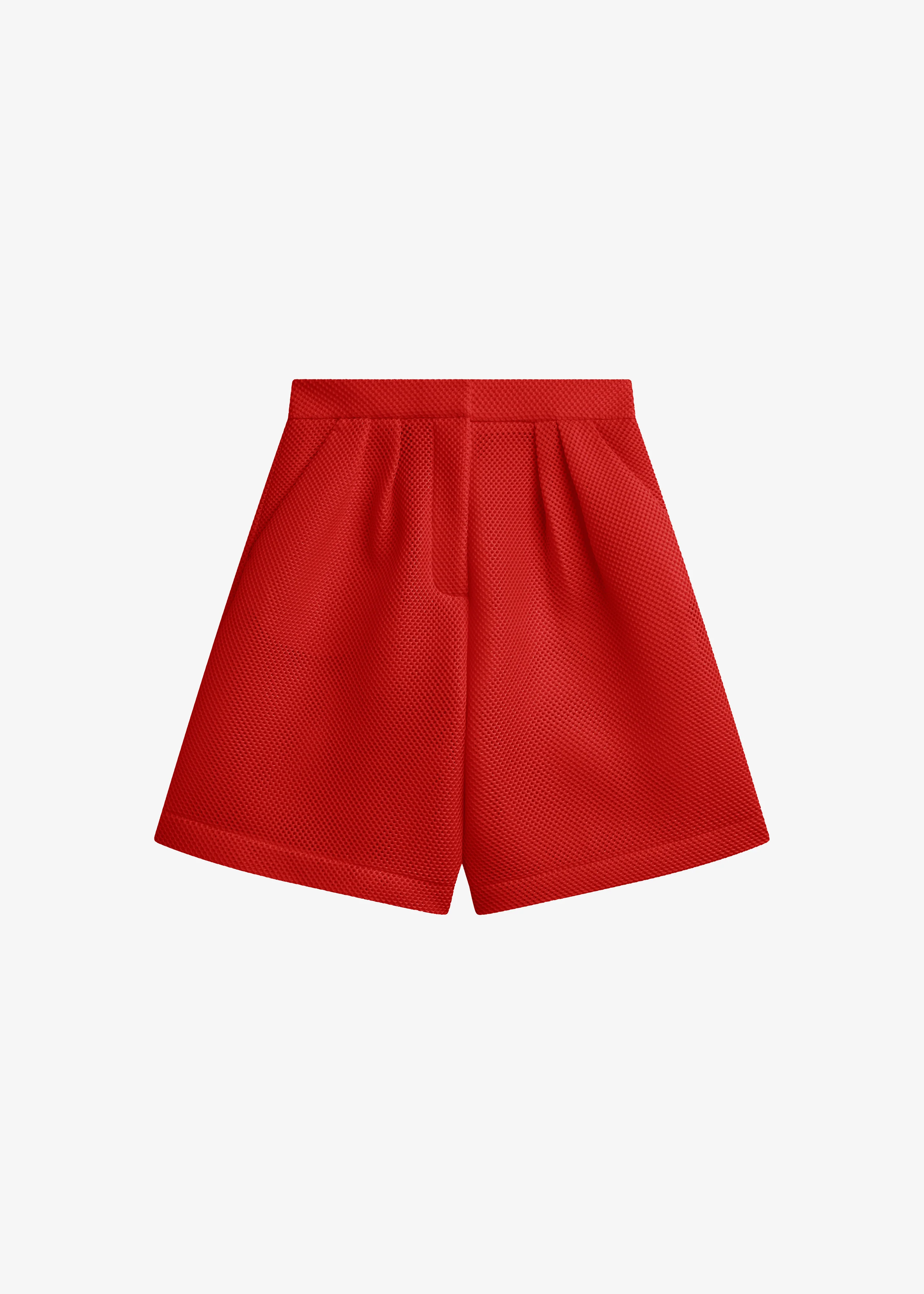 Marfa Mesh Pleated Bermuda Shorts - Red - Image 11