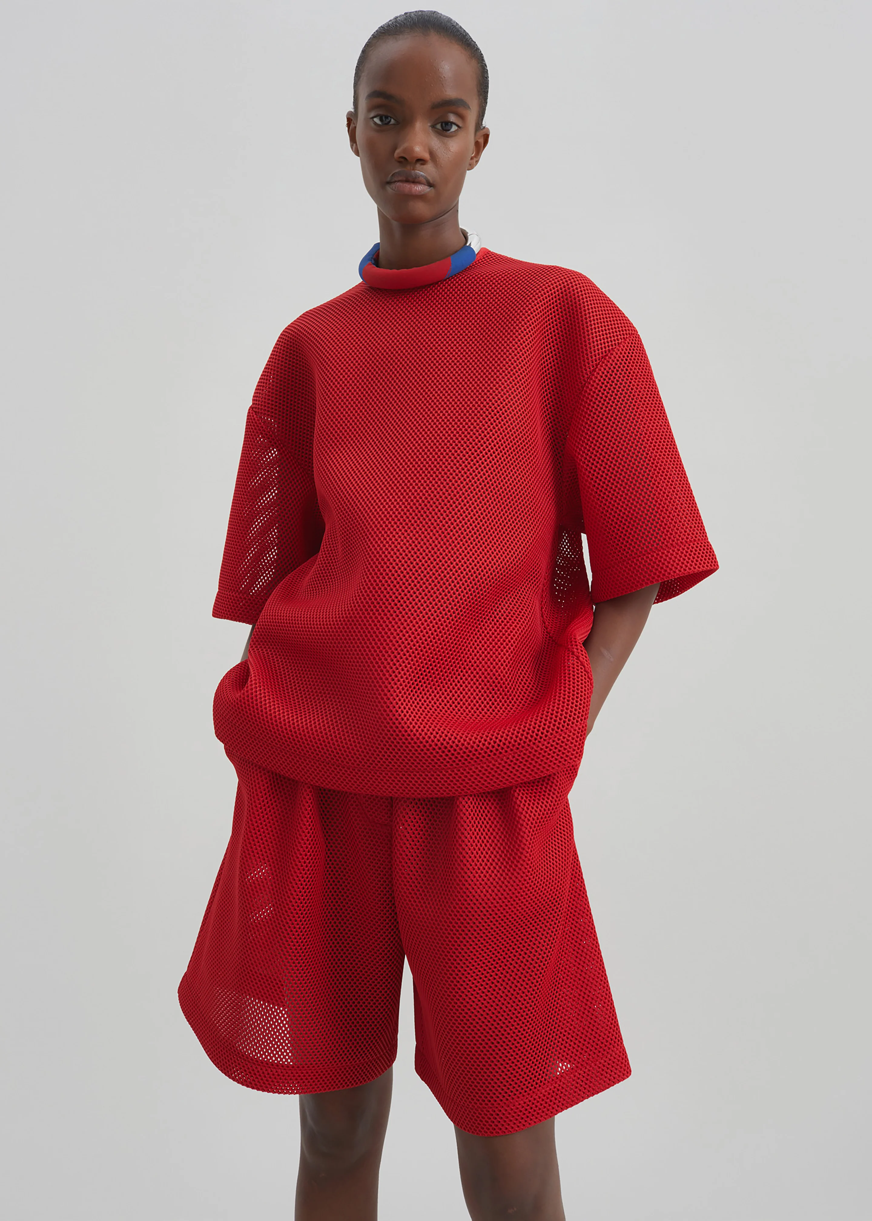 Marfa Mesh Pleated Bermuda Shorts - Red - Image 2