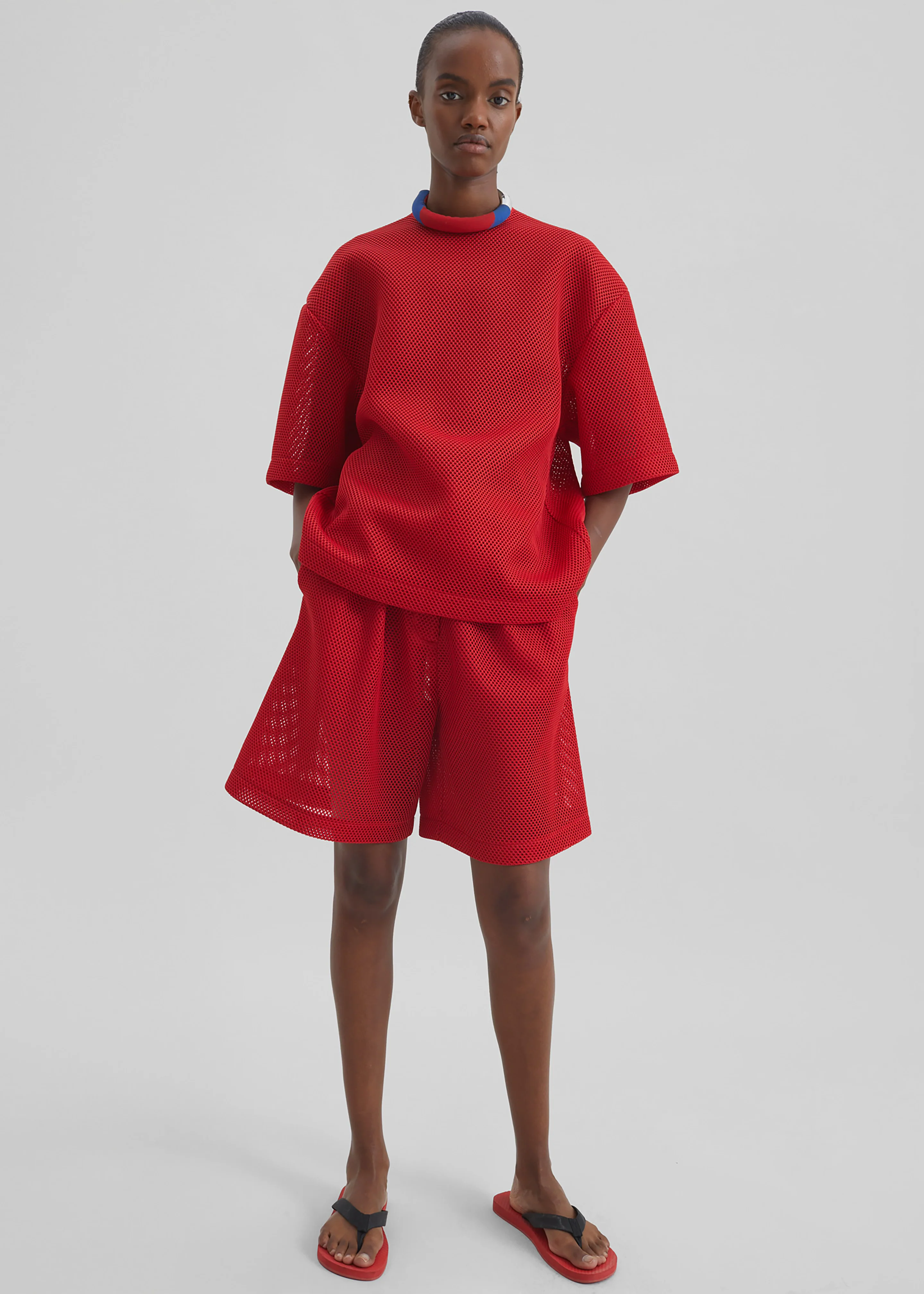 Marfa Mesh Pleated Bermuda Shorts - Red - Image 4