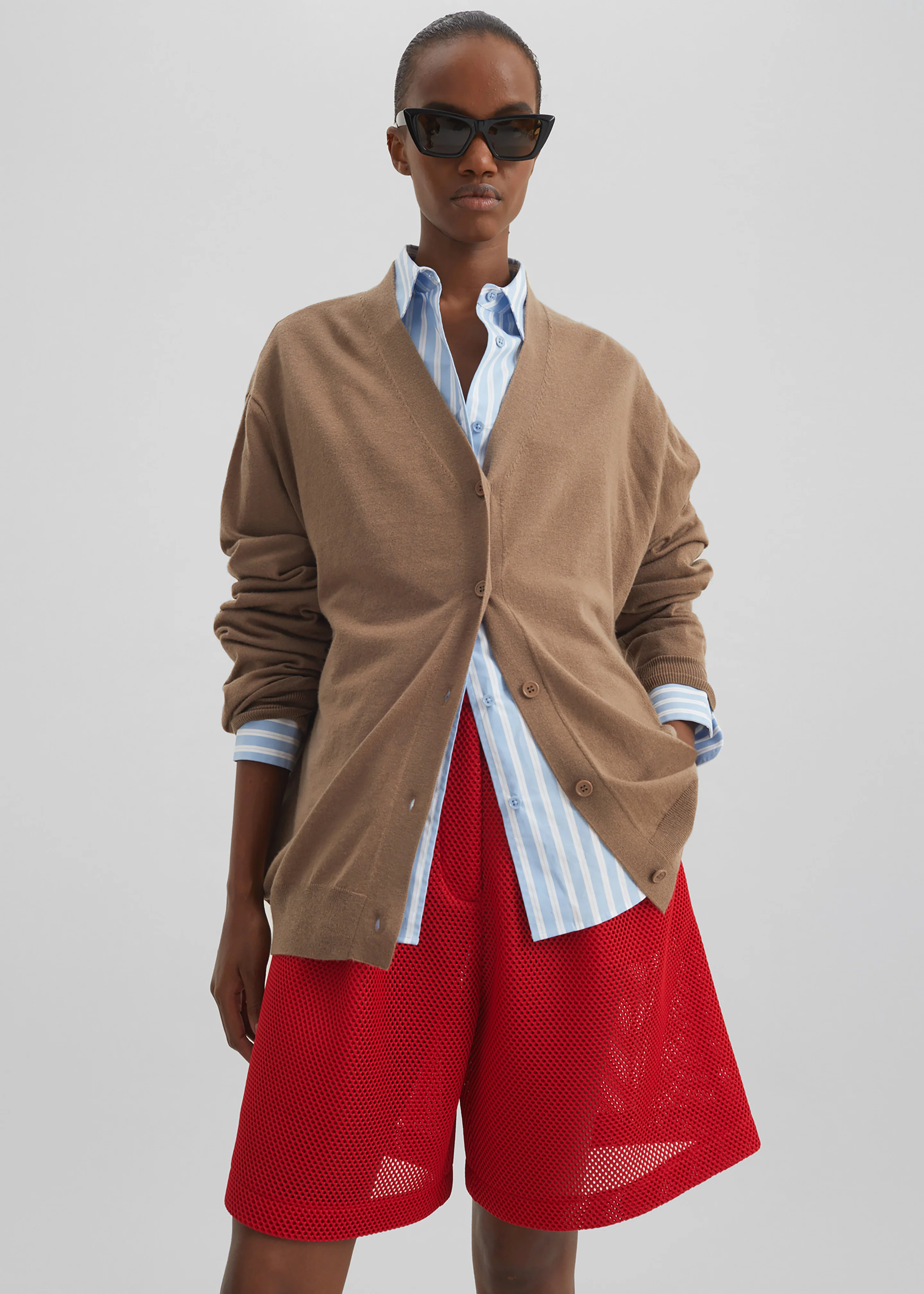 Marfa Mesh Pleated Bermuda Shorts - Red - Image 5