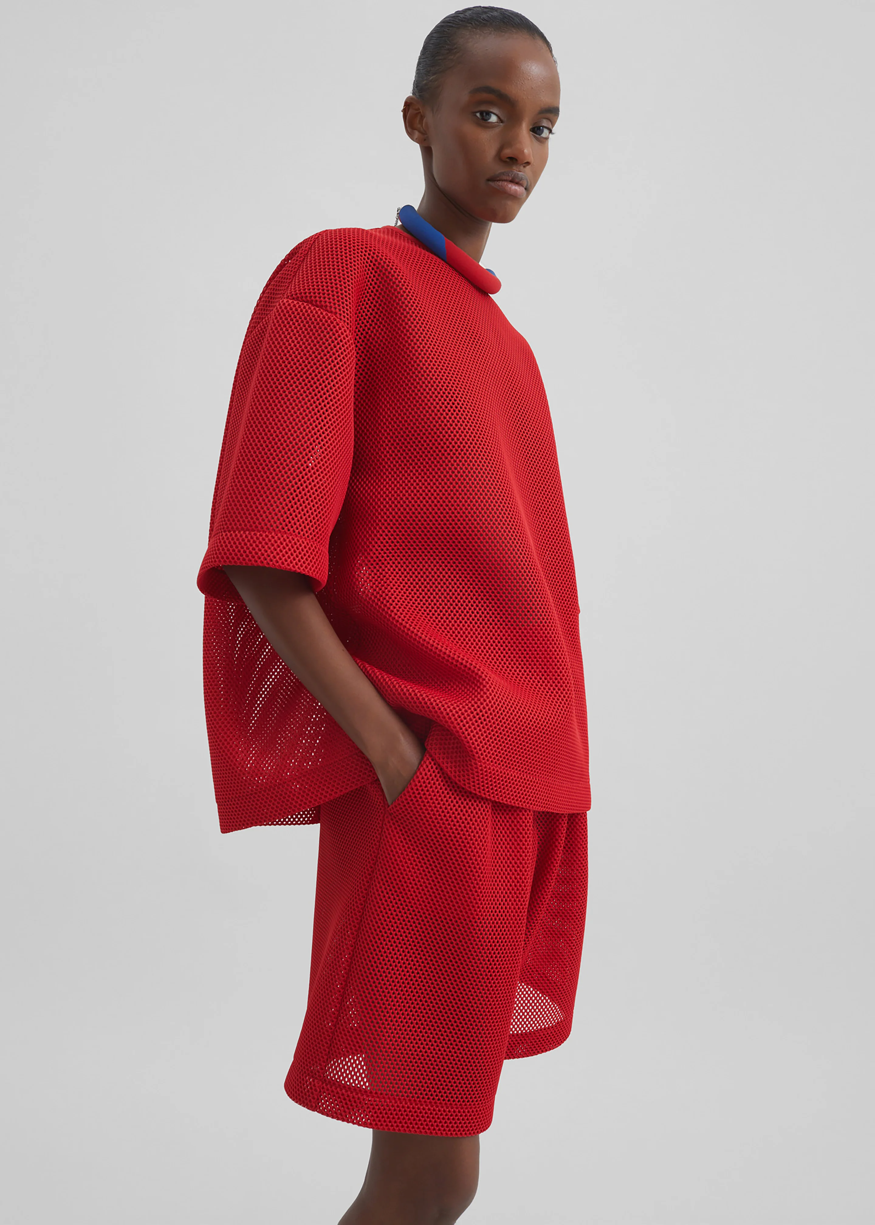 Marfa Mesh Pleated Bermuda Shorts - Red - Image 9