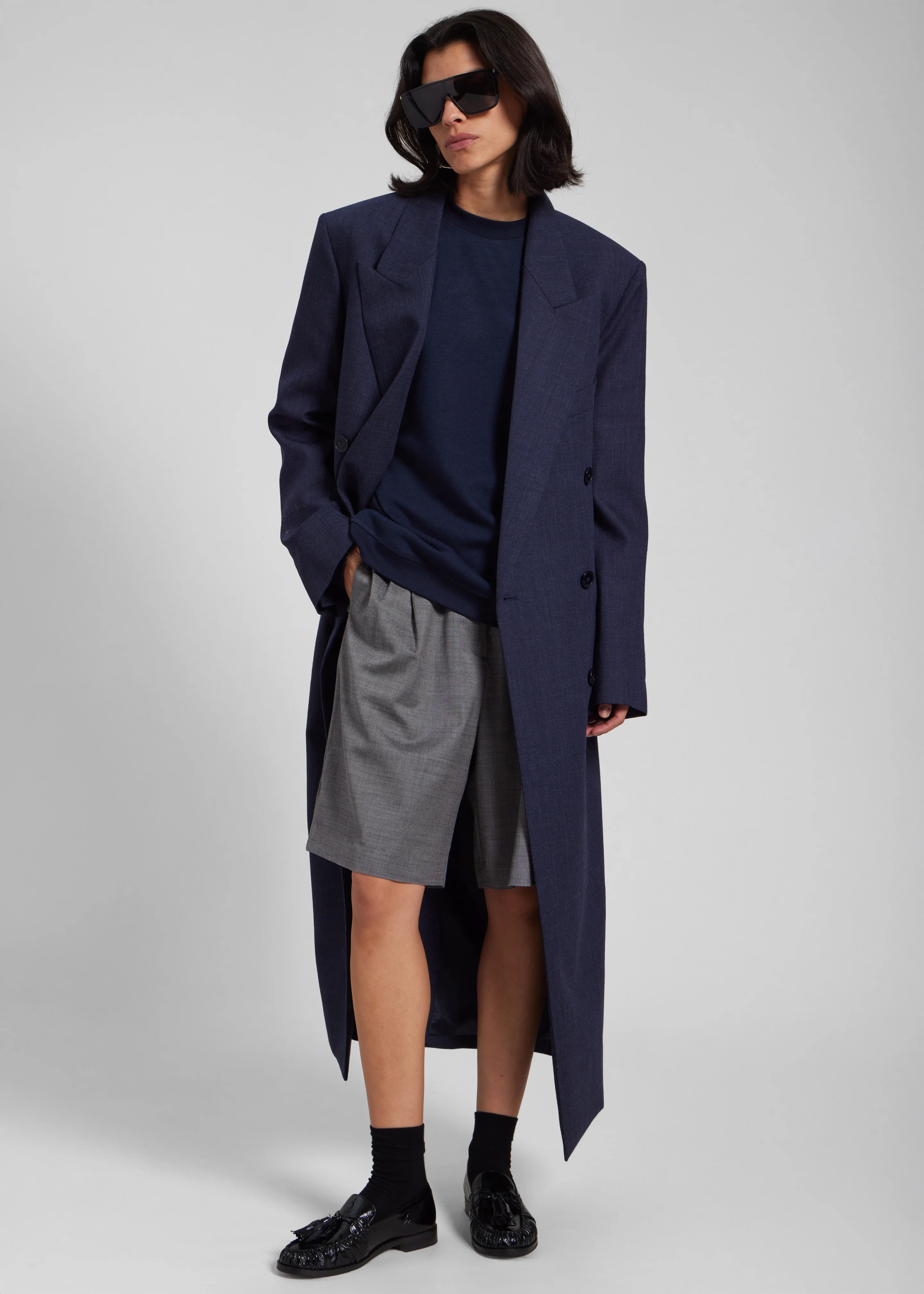 Marfa Pleated Bermuda Shorts - Grey Melange - Image 3