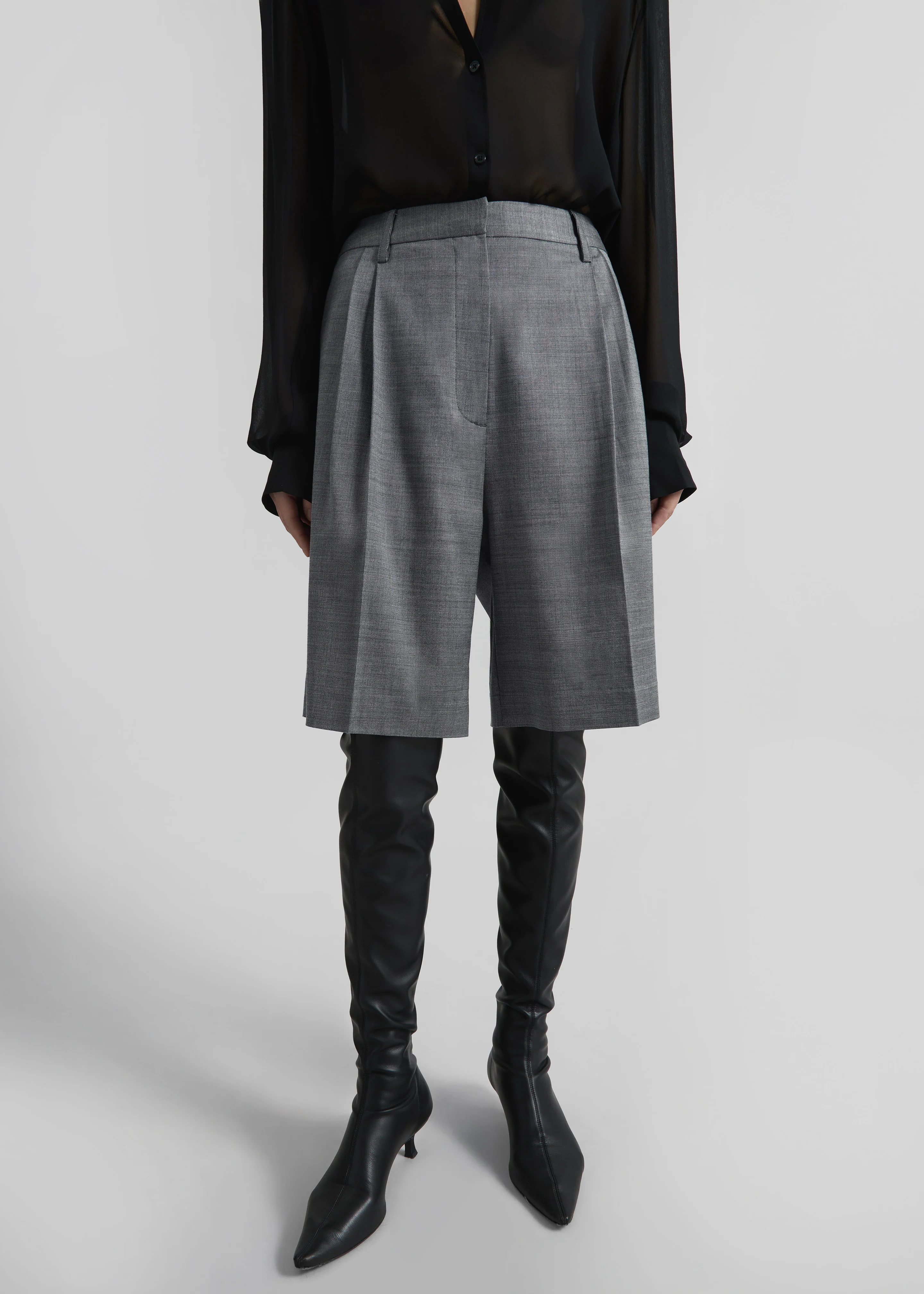 Marfa Pleated Bermuda Shorts - Grey Melange - Image 7
