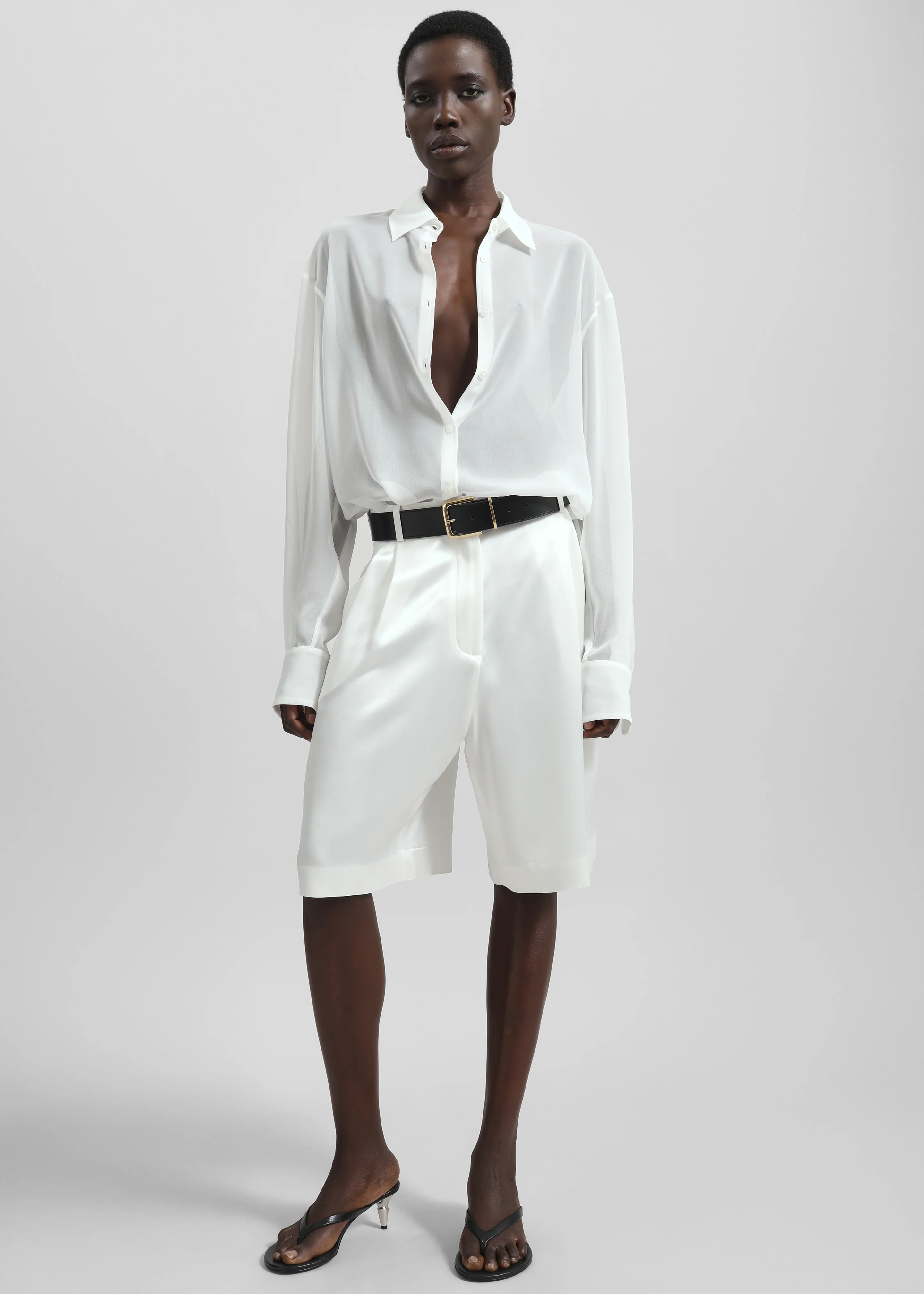 Marfa Pleated Satin Bermuda Shorts - White - Image 2