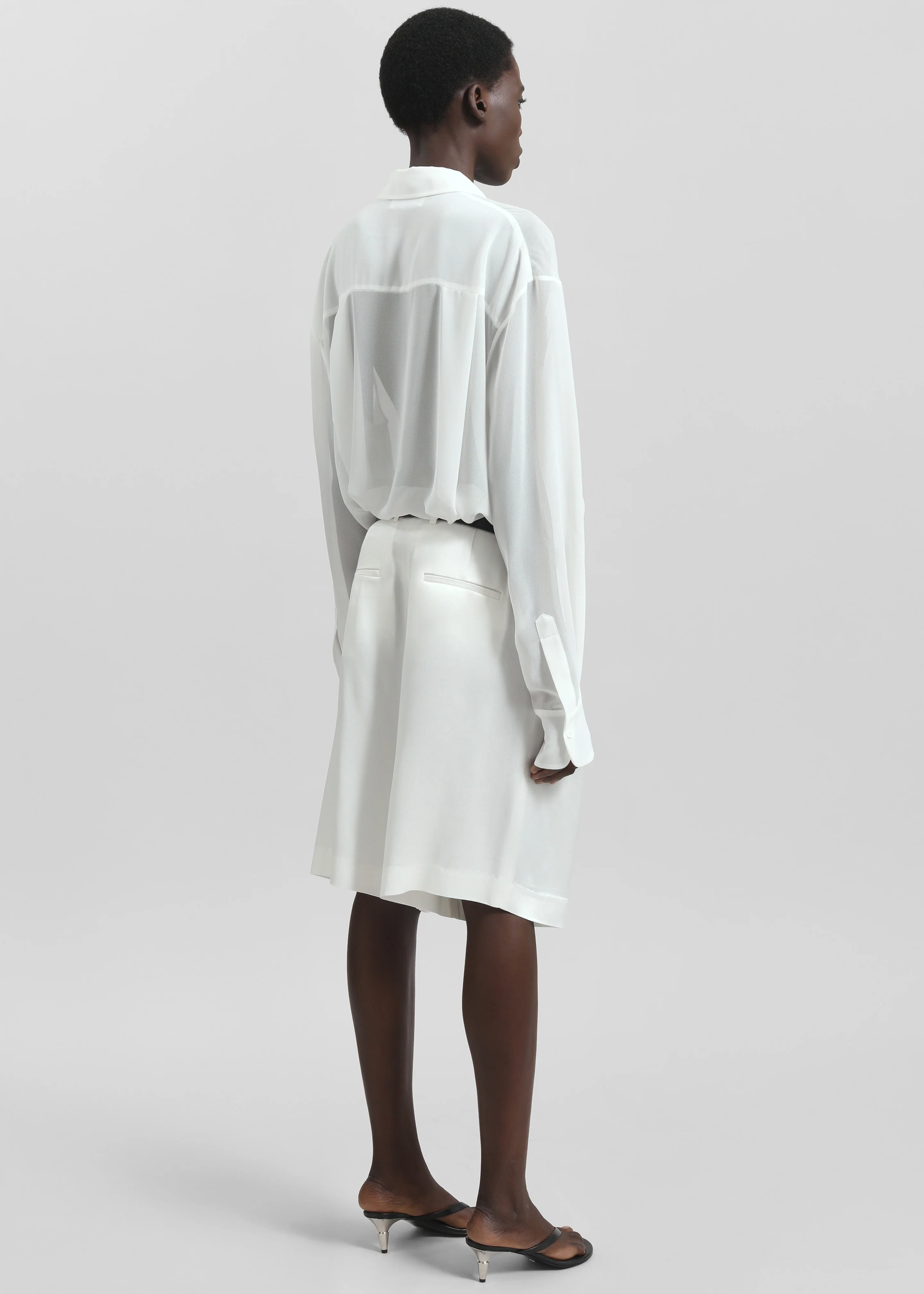 Marfa Pleated Satin Bermuda Shorts - White - Image 5