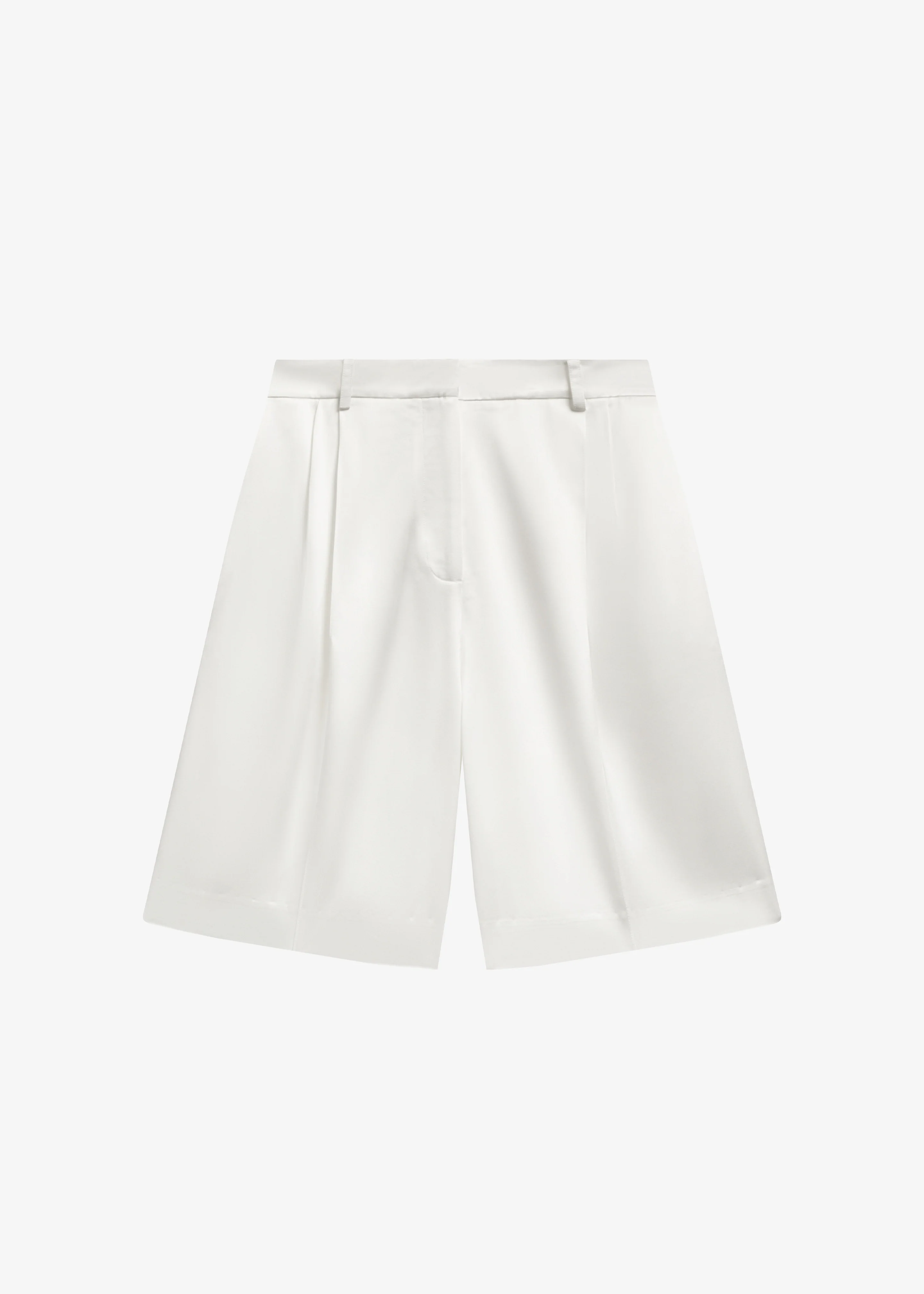 Marfa Pleated Satin Bermuda Shorts - White - Image 6