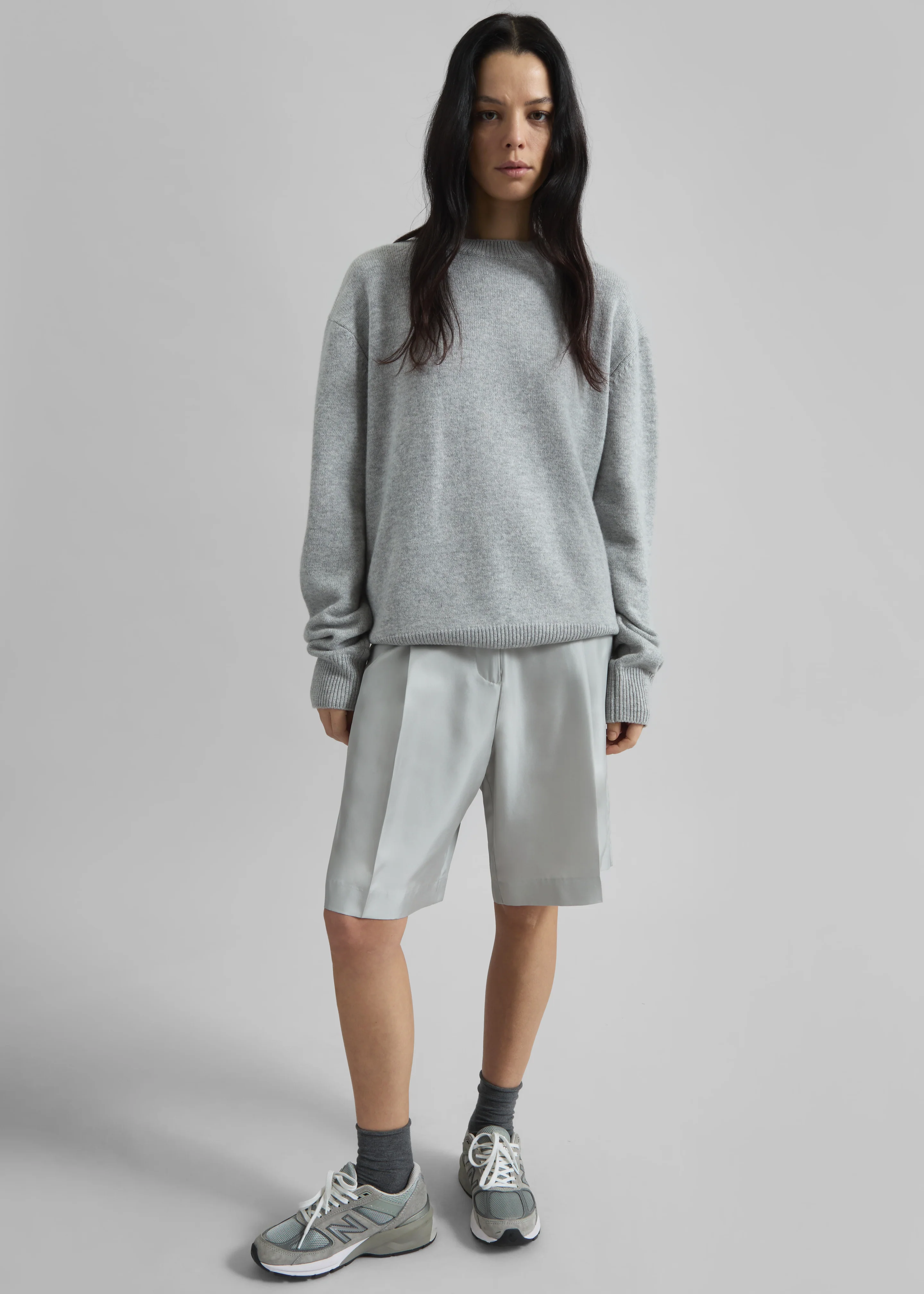 Marfa Pleated Silk Bermuda Shorts - Grey - Image 4
