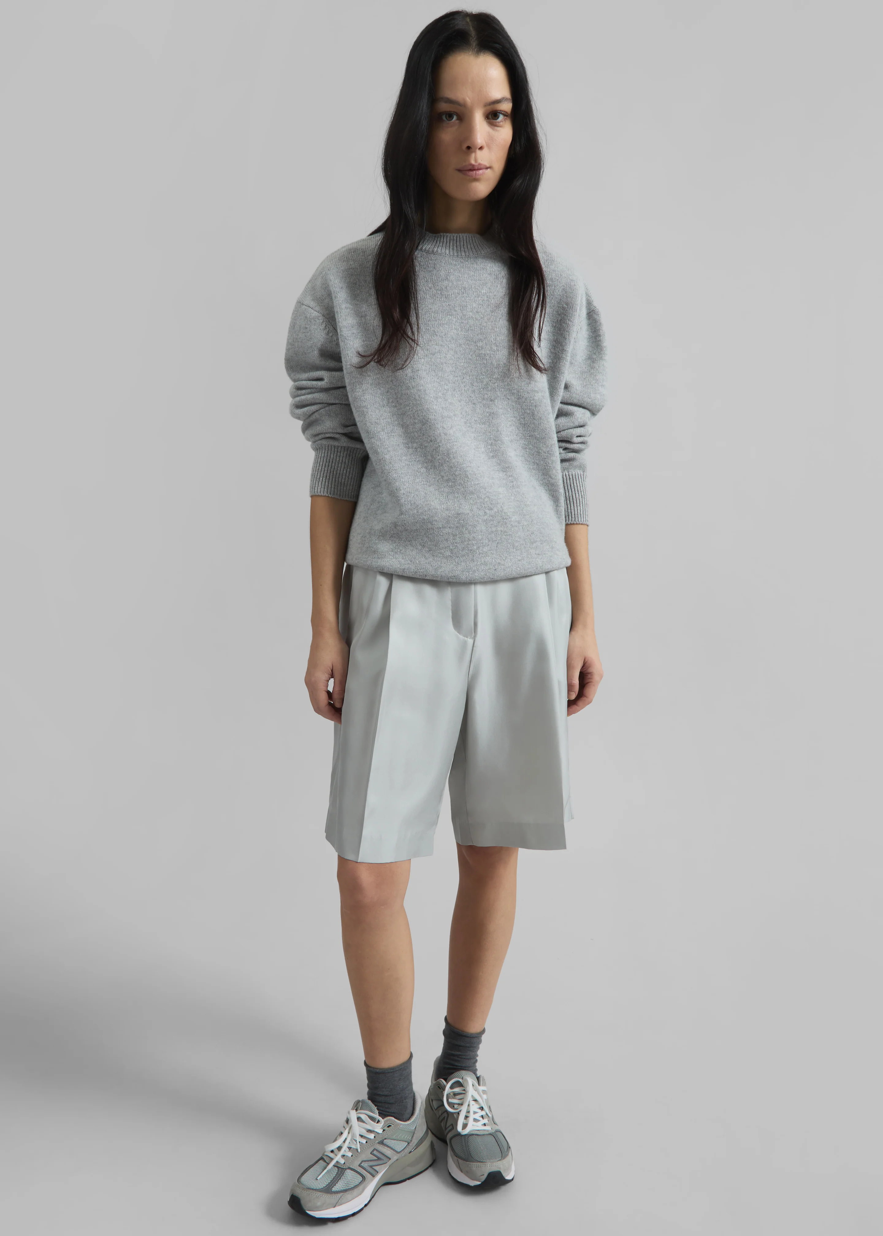 Marfa Pleated Silk Bermuda Shorts - Grey - Image 5