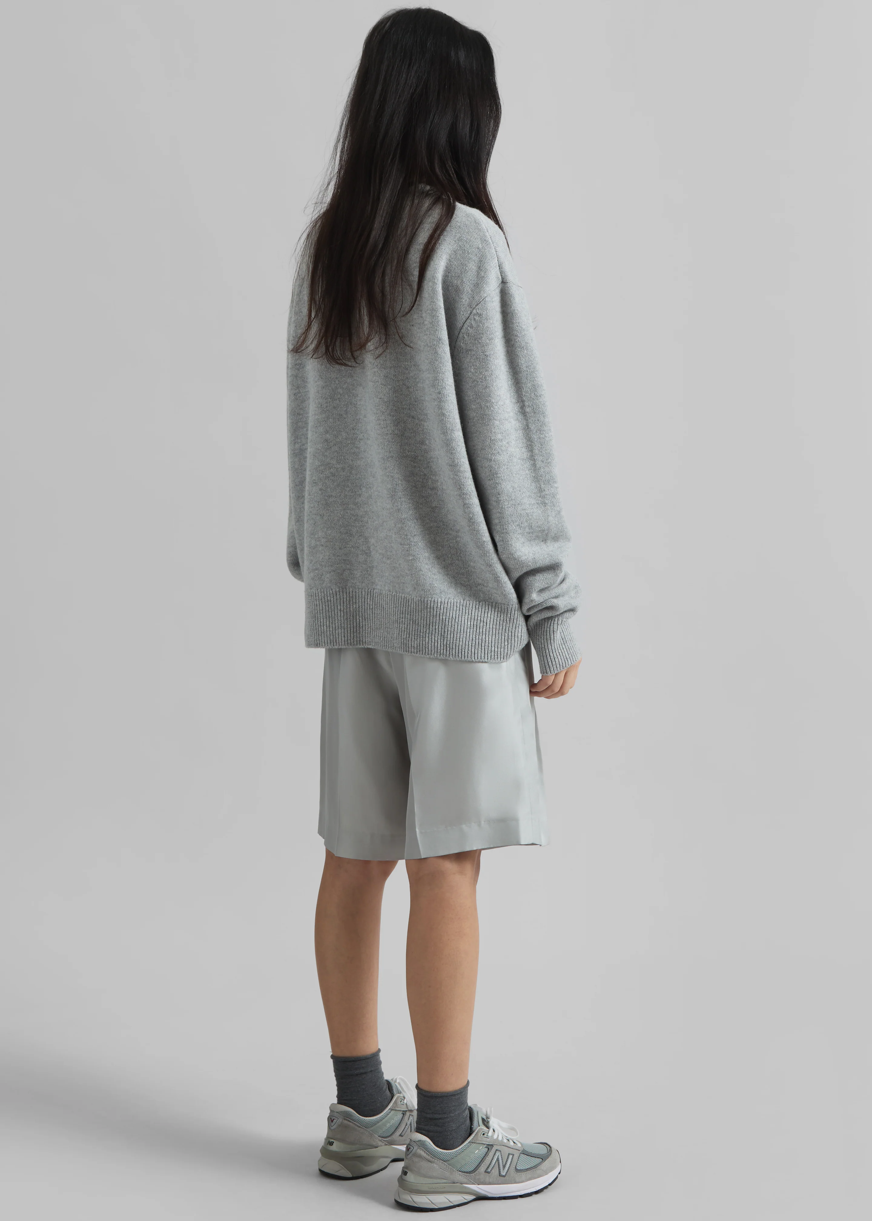 Marfa Pleated Silk Bermuda Shorts - Grey - Image 6