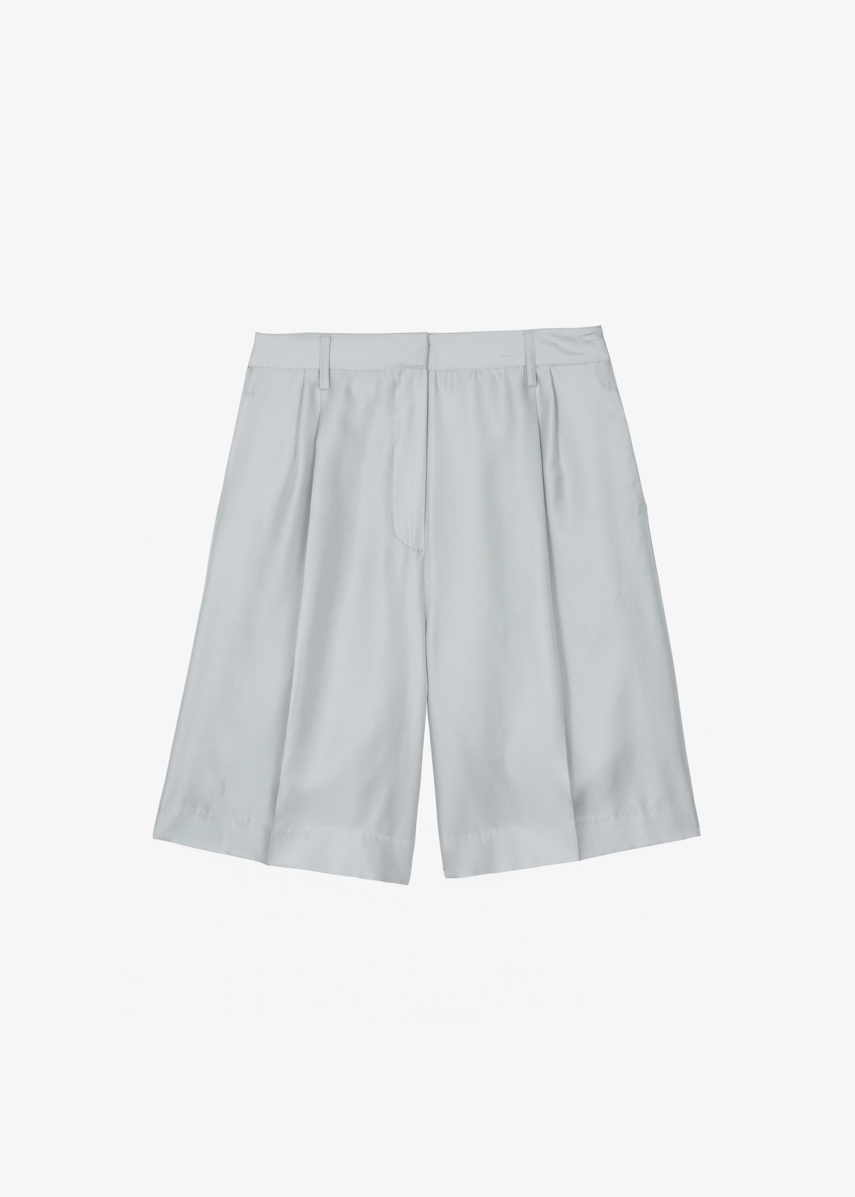 Marfa Pleated Silk Bermuda Shorts - Grey - Image 7