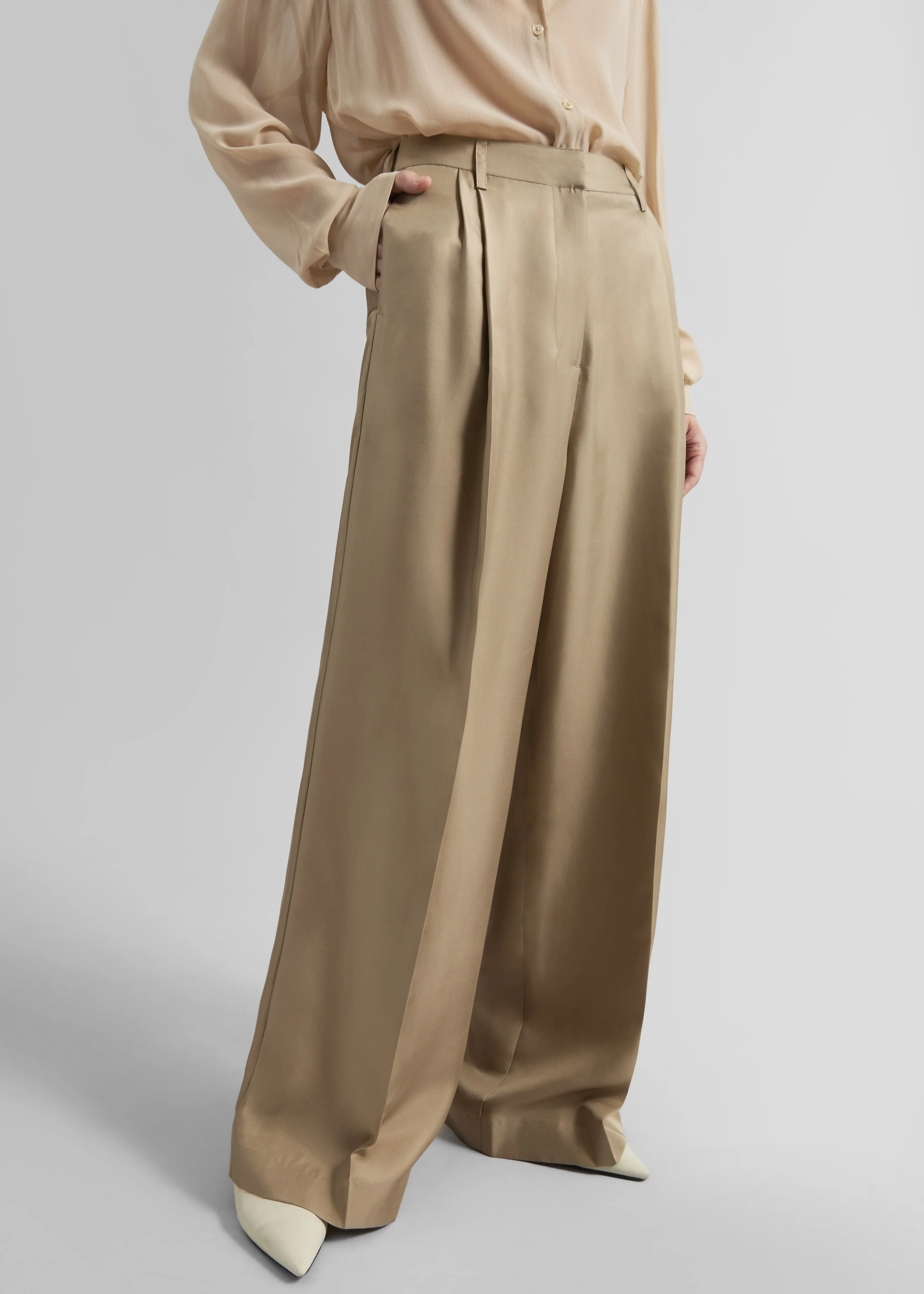 Marfa Pleated Silk Trousers - Beige - Image 2